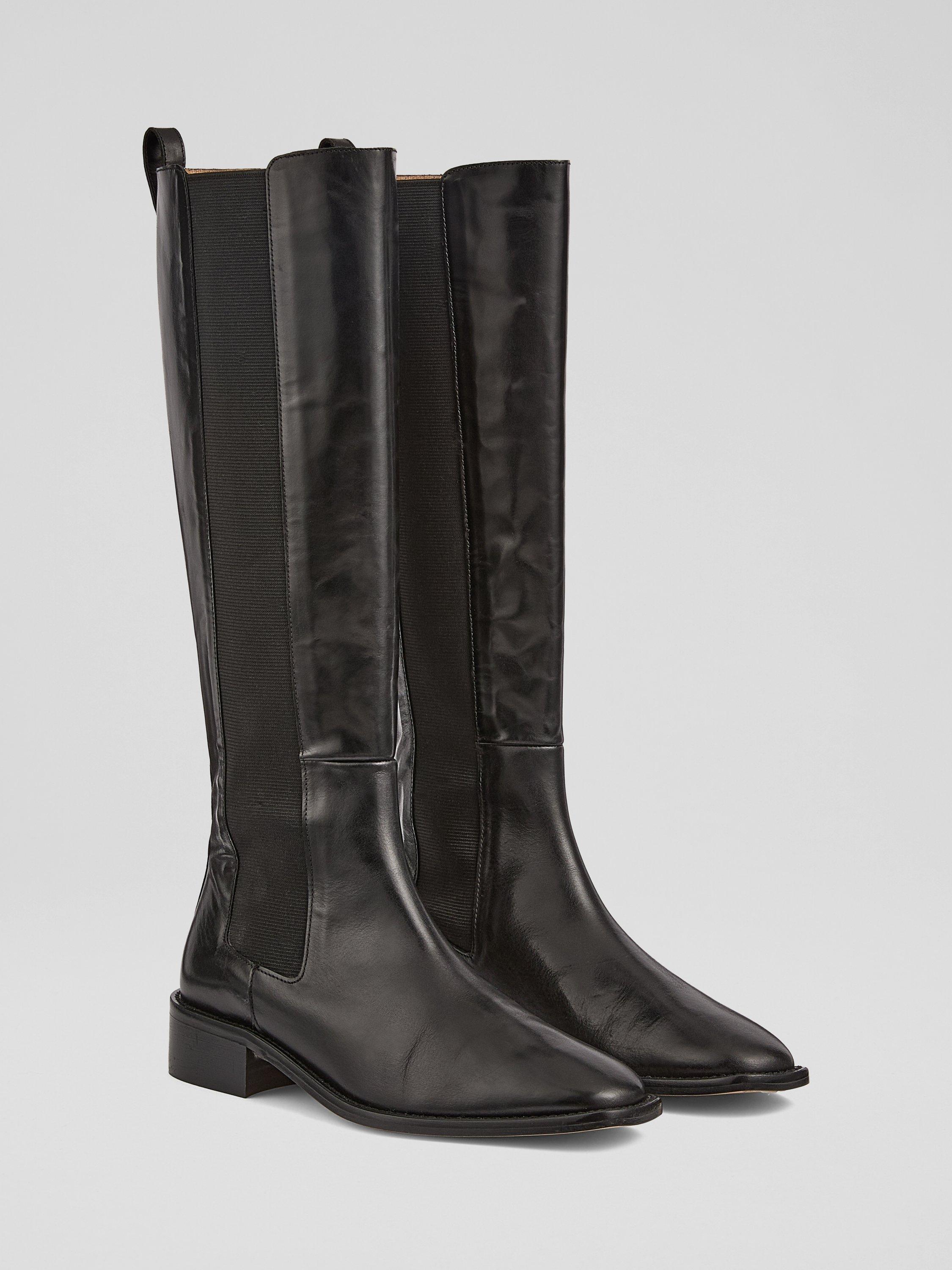 Product image 2 of 3, which shows L.K.Bennett Zara Leather Riding Boots, Black, 2