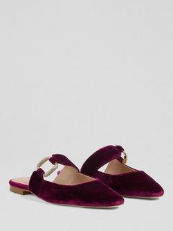 L.K.Bennett Nancy Velvet Embellished Mules, Burgundy - view 2, Burgundy