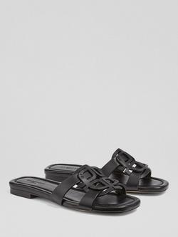 L.K.Bennett Casper Leather Flat Sandals - view 2, Black