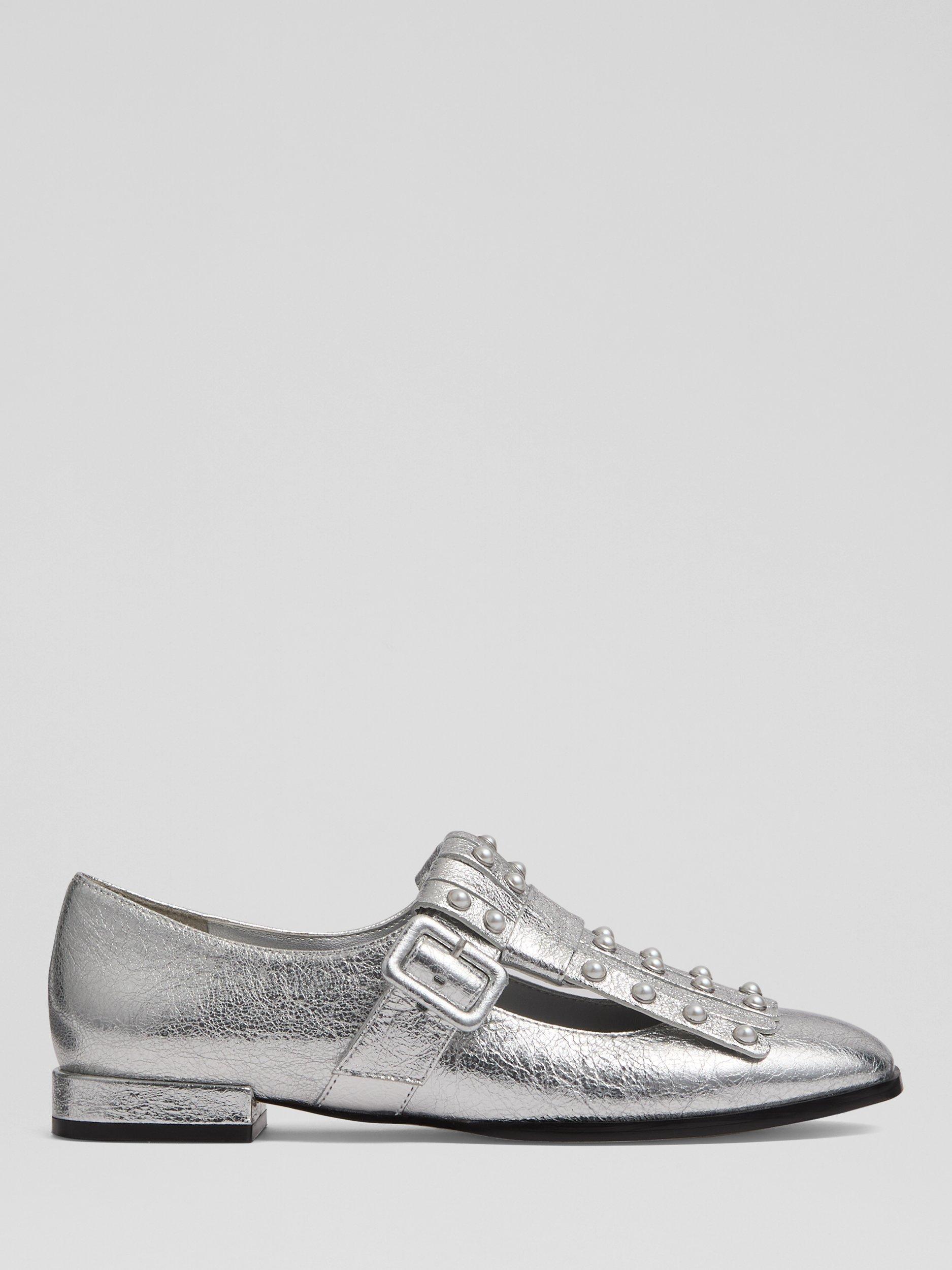 Product image 1 of 3, which shows LKB London Zig Leather Flat Fringed Loafer, Silver, 2