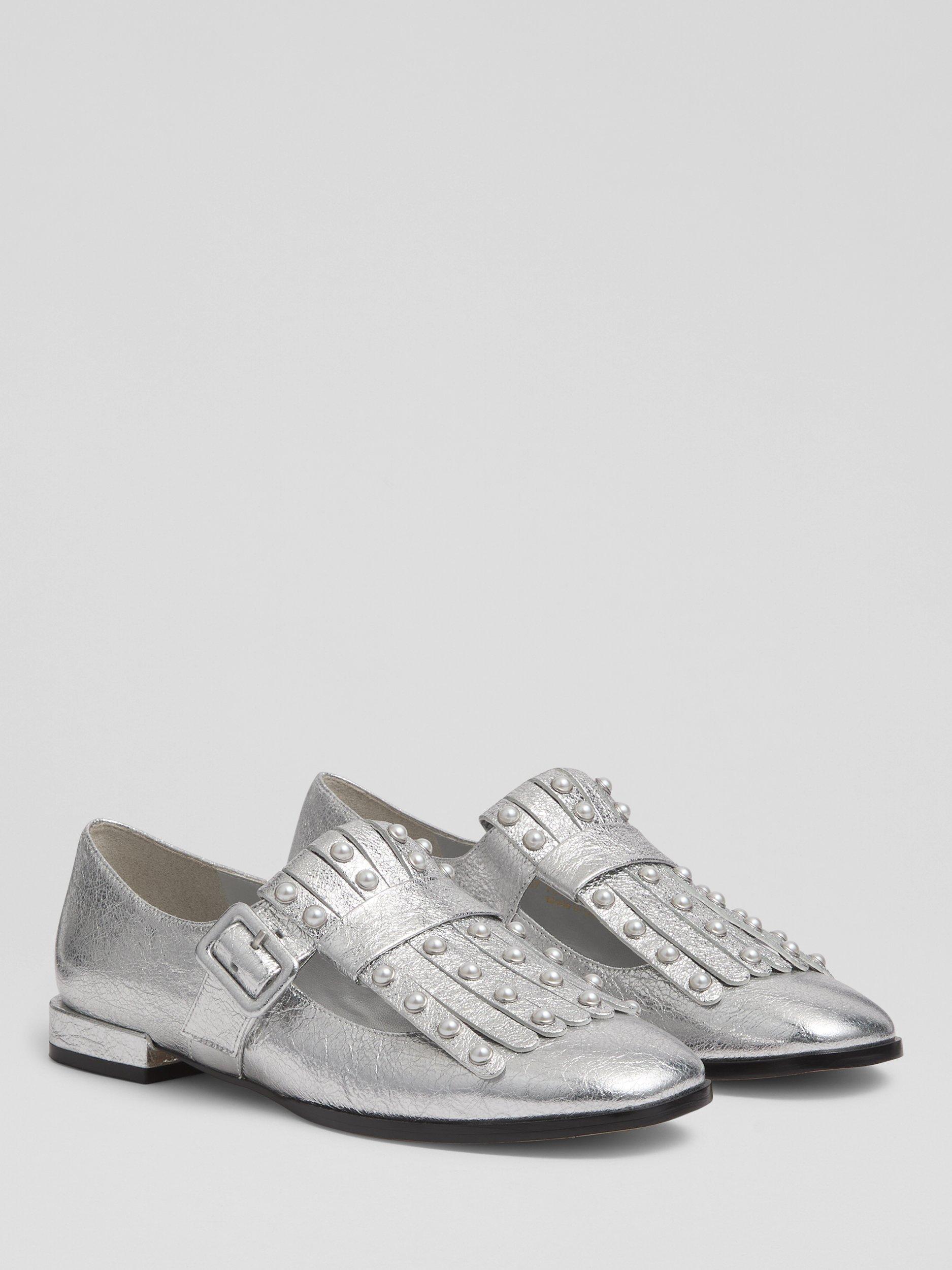 Product image 2 of 3, which shows LKB London Zig Leather Flat Fringed Loafer, Silver, 2