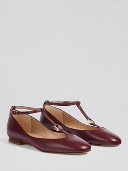 L.K.Bennett Minna Leather Mary Jane Ballerina Pumps, Burgundy - view 2, Burgundy