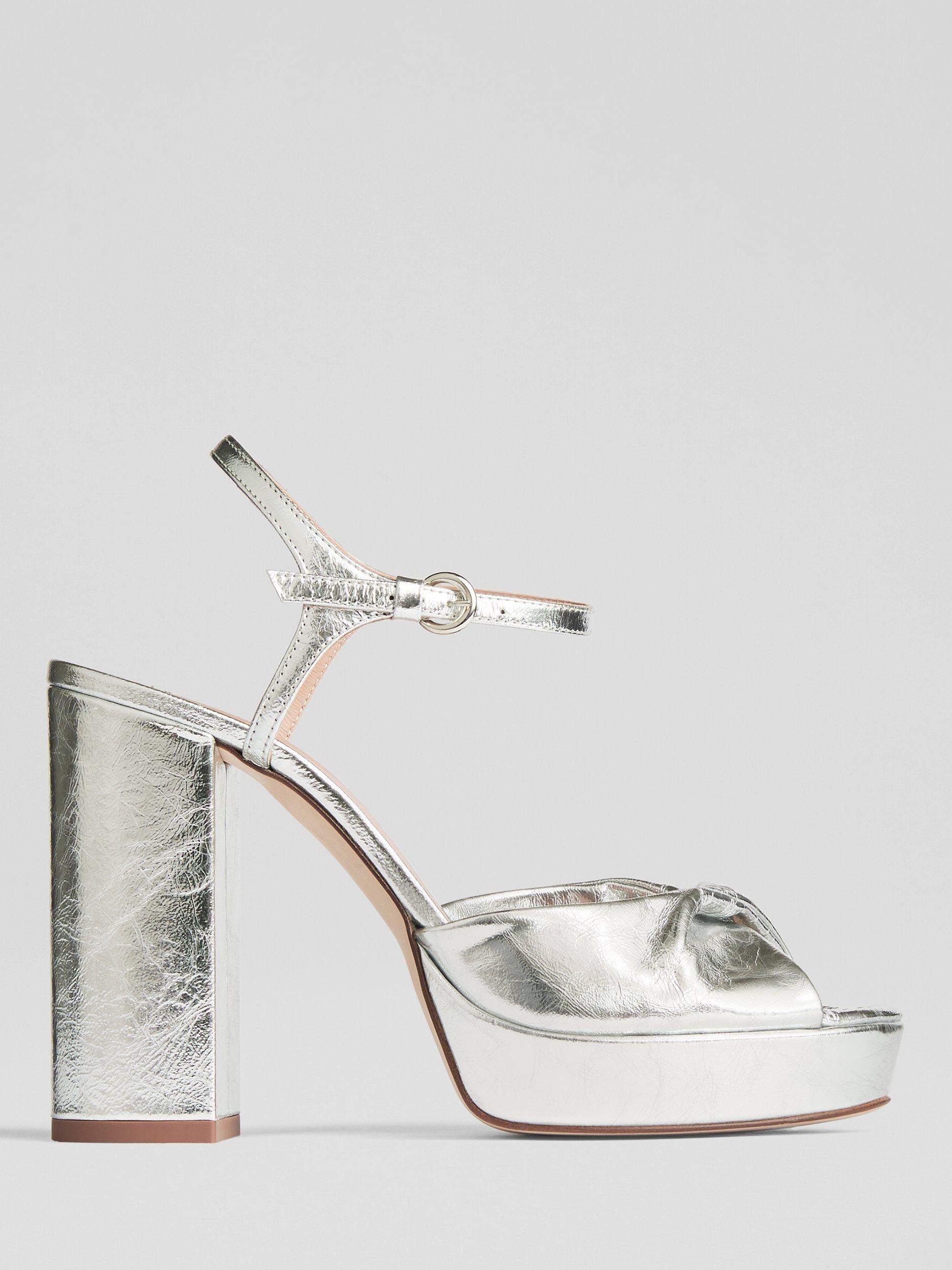 Product image 1 of 3, which shows L.K.Bennett Rosa Leather Block Heel Formal Sandals, Silver, 2
