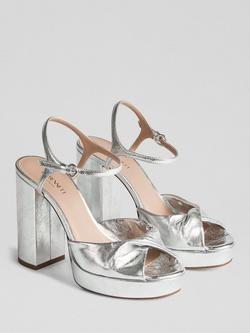 L.K.Bennett Rosa Leather Block Heel Formal Sandals, Silver - view 2, Silver
