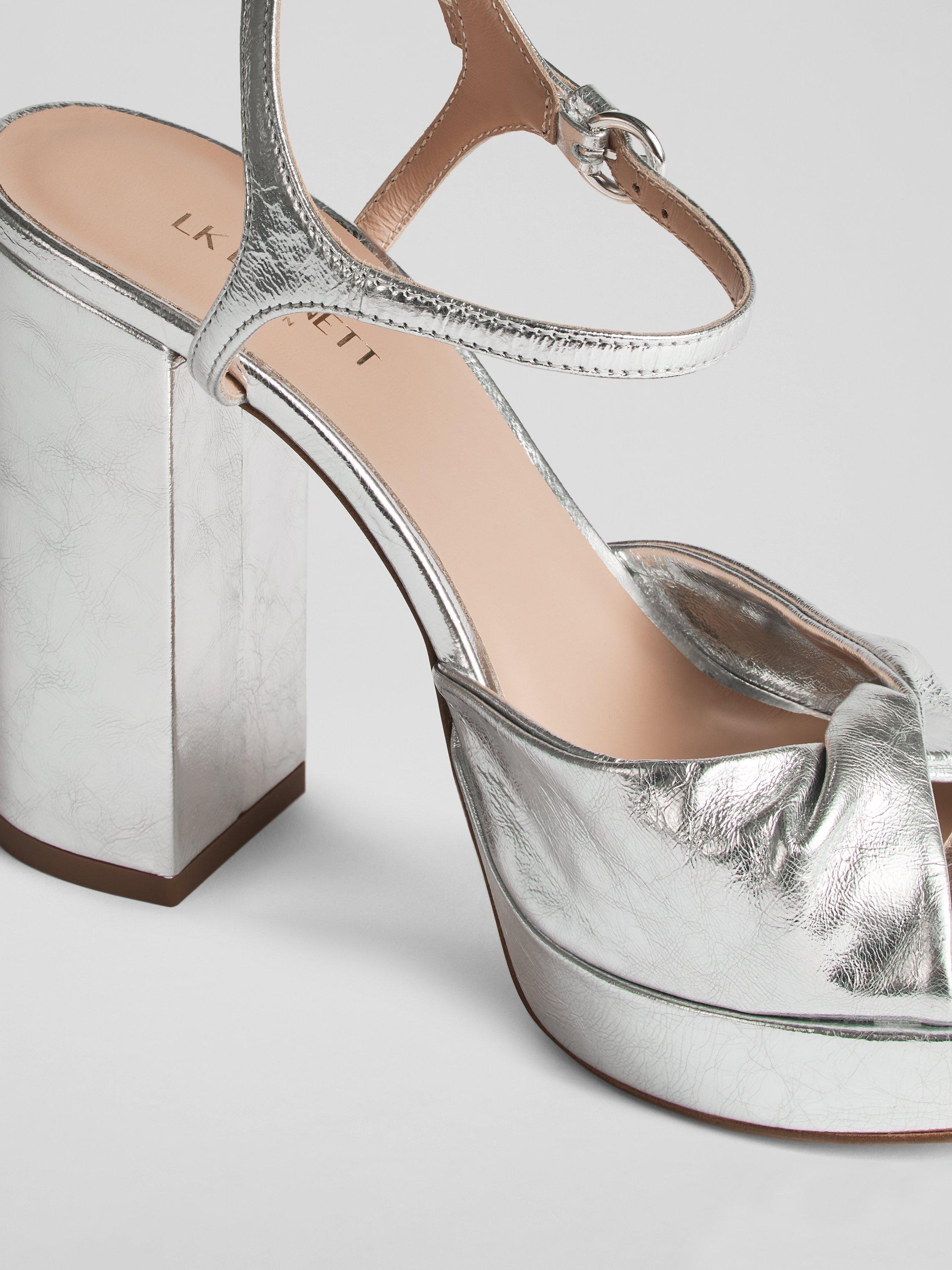 Product image 3 of 3, which shows L.K.Bennett Rosa Leather Block Heel Formal Sandals, Silver, 2