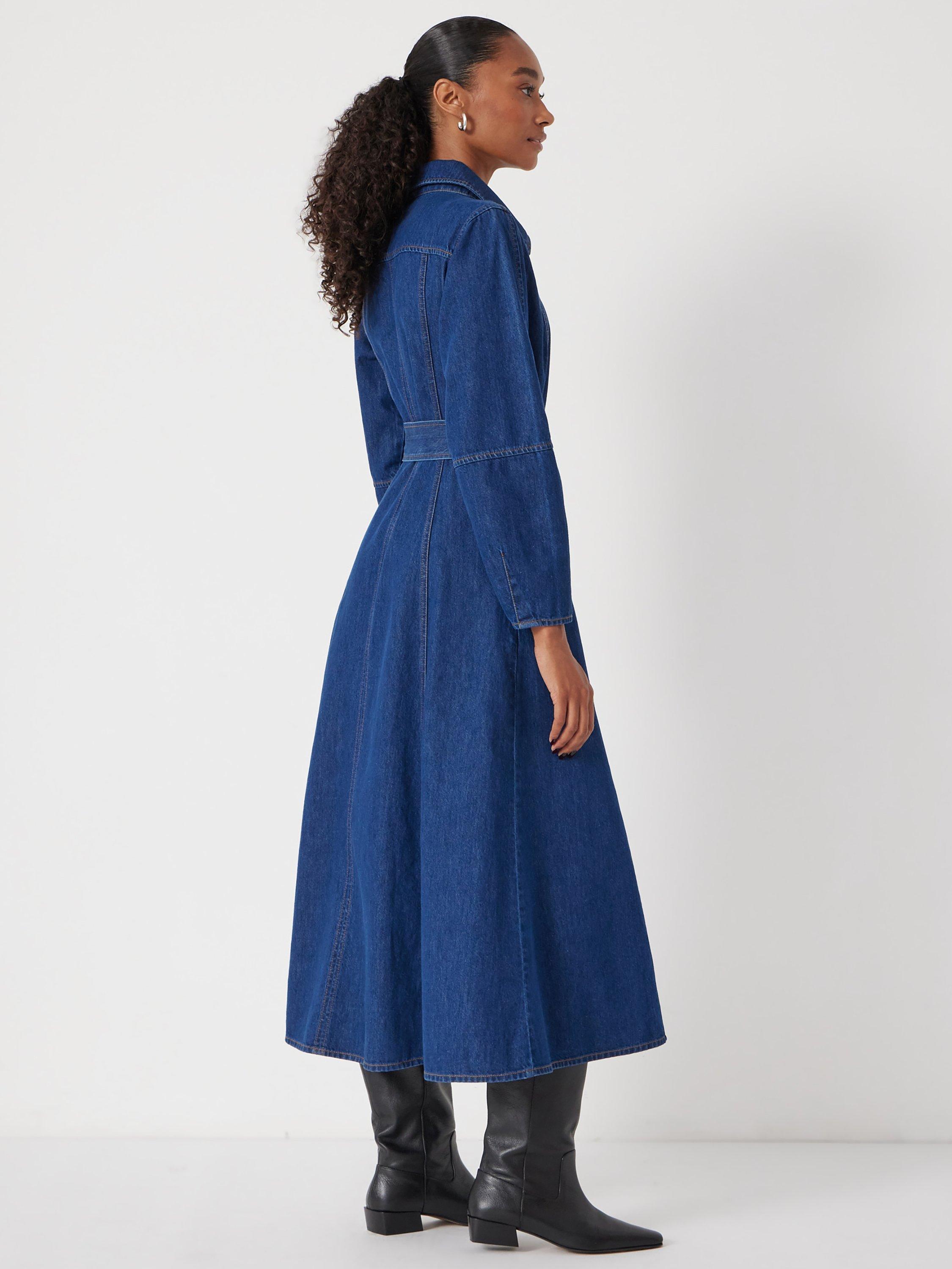 Product image 4 of 6, which shows HUSH Zip Long Sleeve Denim Midi Dress, Mid Authentic Wash, 10