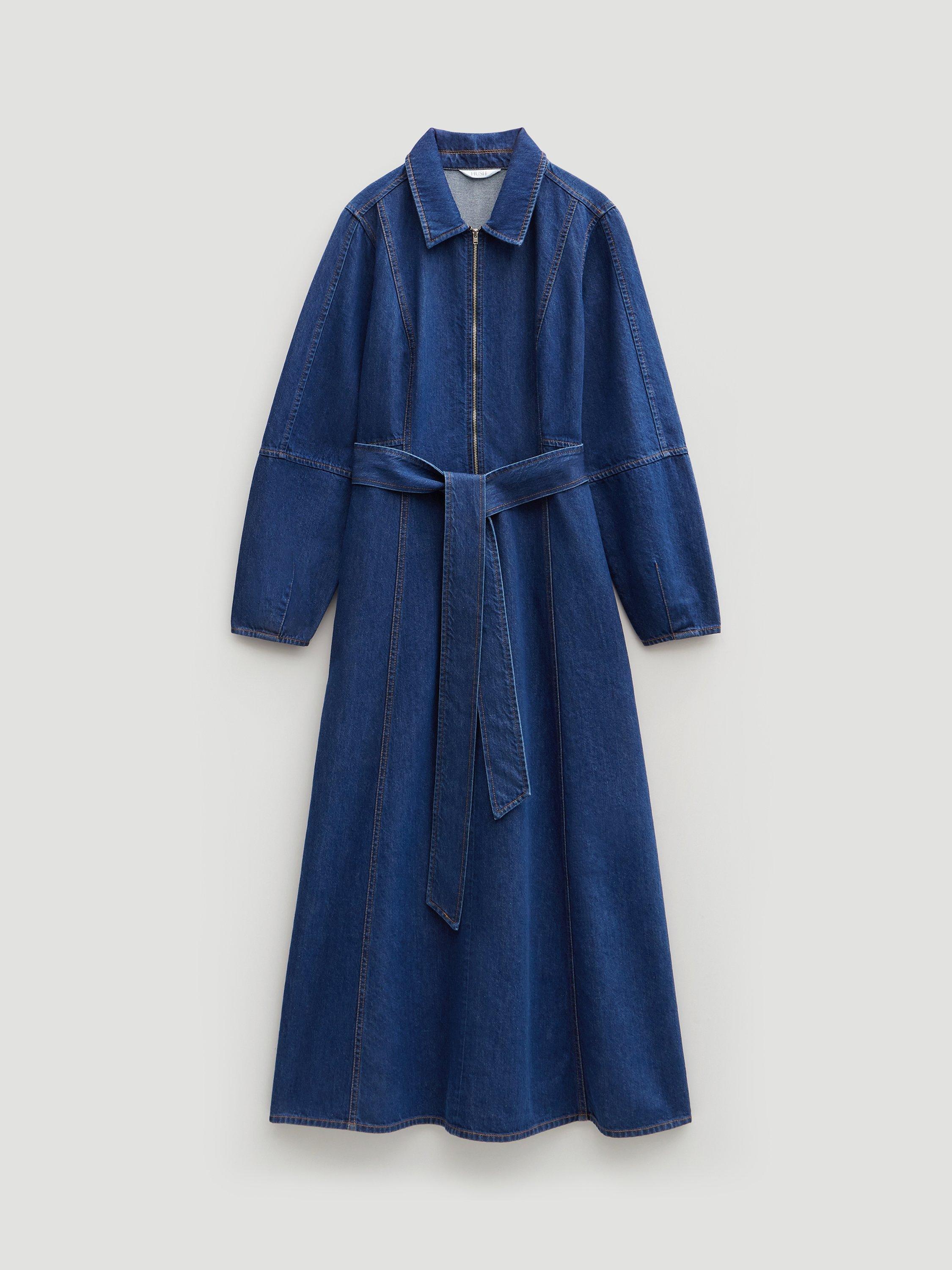 Product image 6 of 6, which shows HUSH Zip Long Sleeve Denim Midi Dress, Mid Authentic Wash, 10