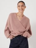 HUSH Betty Fluffy Cross Front Jumper, Rosewood Pink