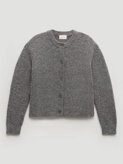 HUSH Juni Crew Neck Wool Rich Cardigan, Mid Grey Marl