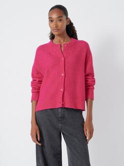 HUSH Juni Crew Neck Wool Rich Cardigan, Bright Pink
