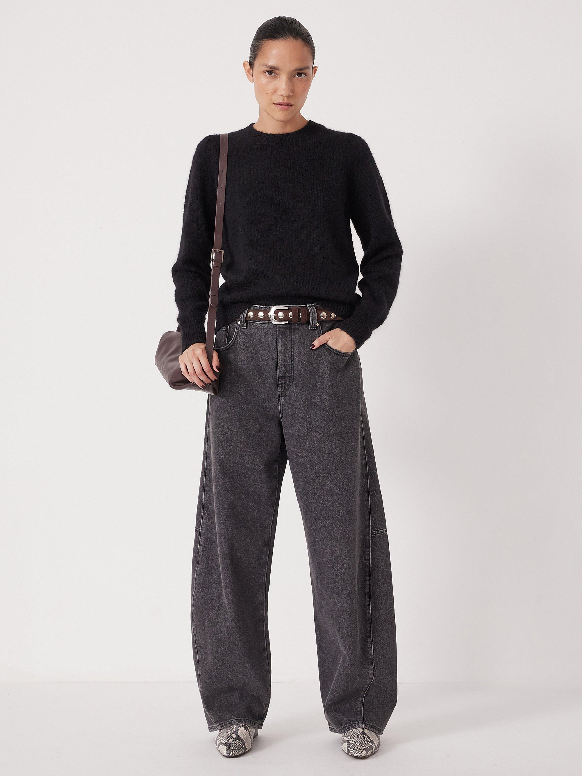 Product image 2 of 4, which shows HUSH Gathered Shoulder Wool Blend Jumper, Black, M-L