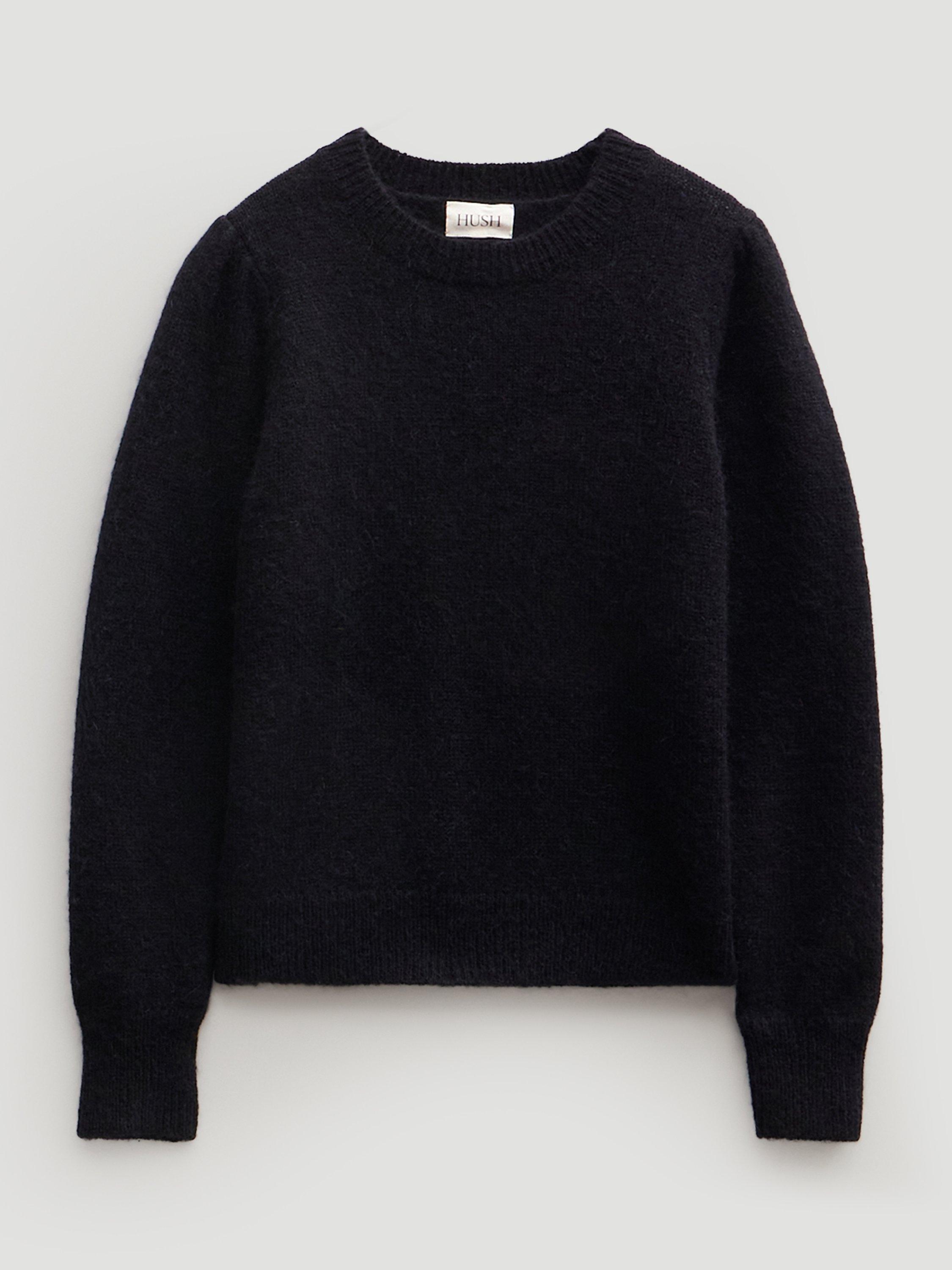 Product image 3 of 4, which shows HUSH Gathered Shoulder Wool Blend Jumper, Black, M-L