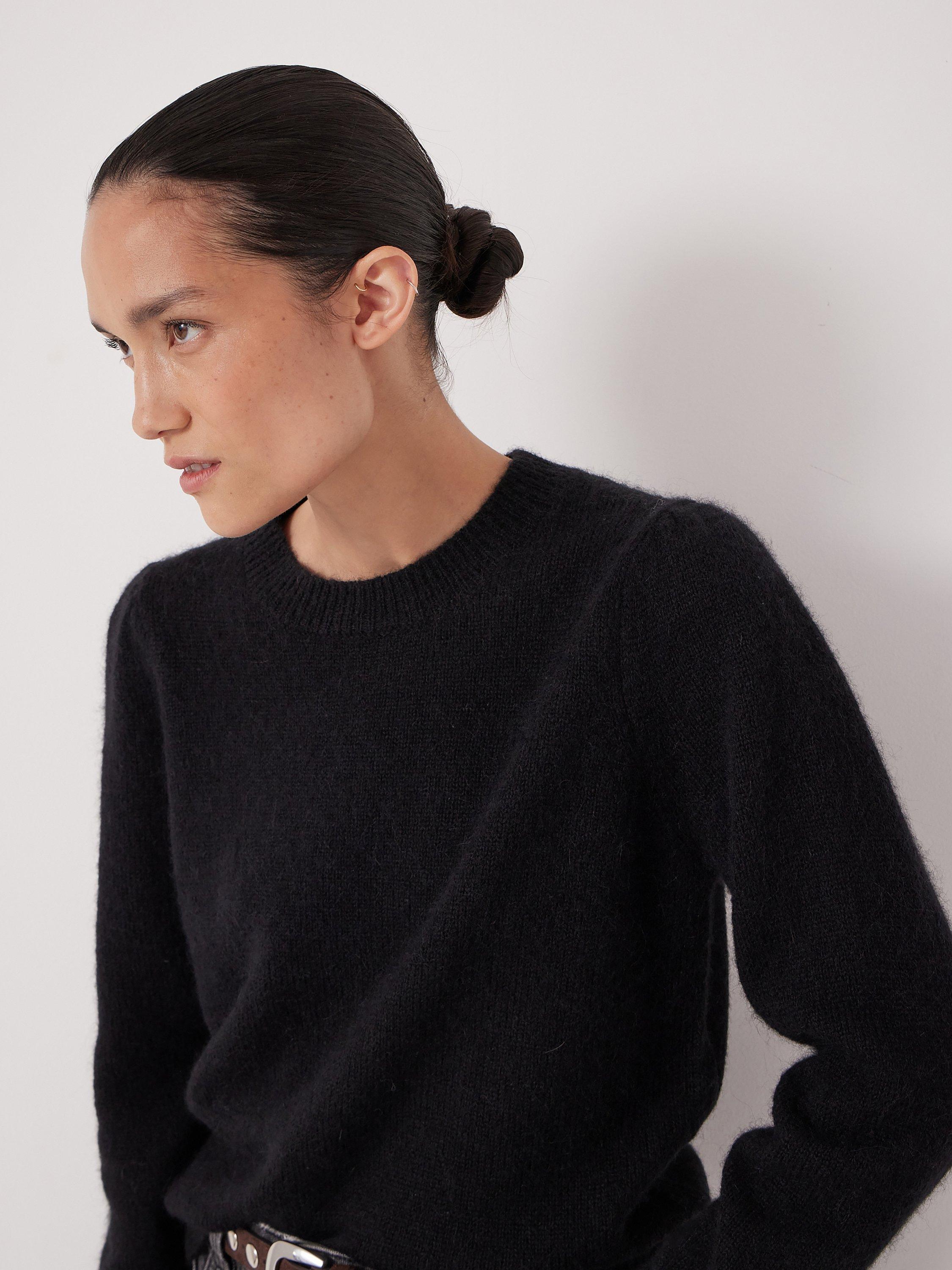 Product image 4 of 4, which shows HUSH Gathered Shoulder Wool Blend Jumper, Black, M-L