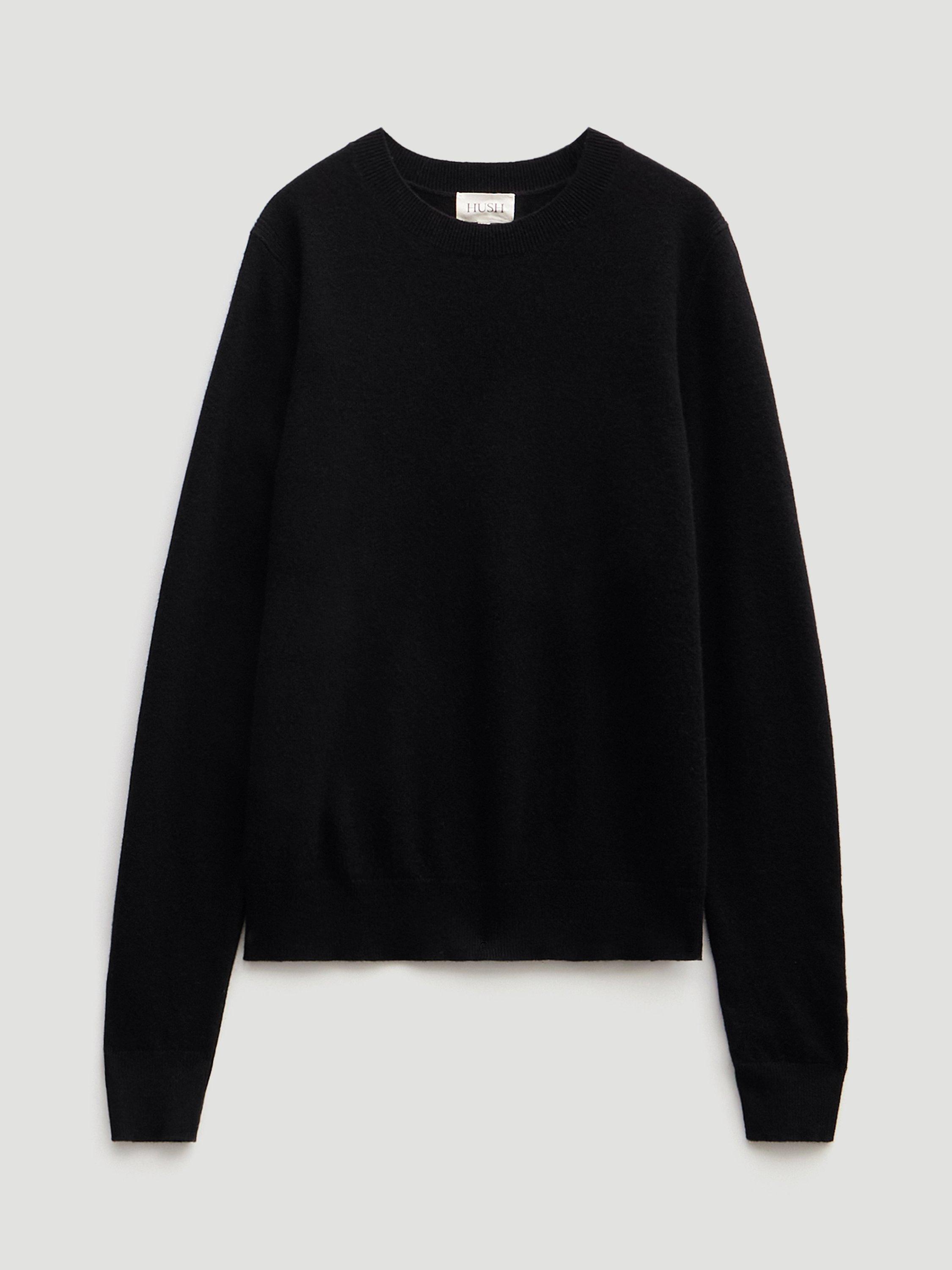 Product image 4 of 5, which shows HUSH Ivy Fine Merino Wool Jumper, Black, XS/S