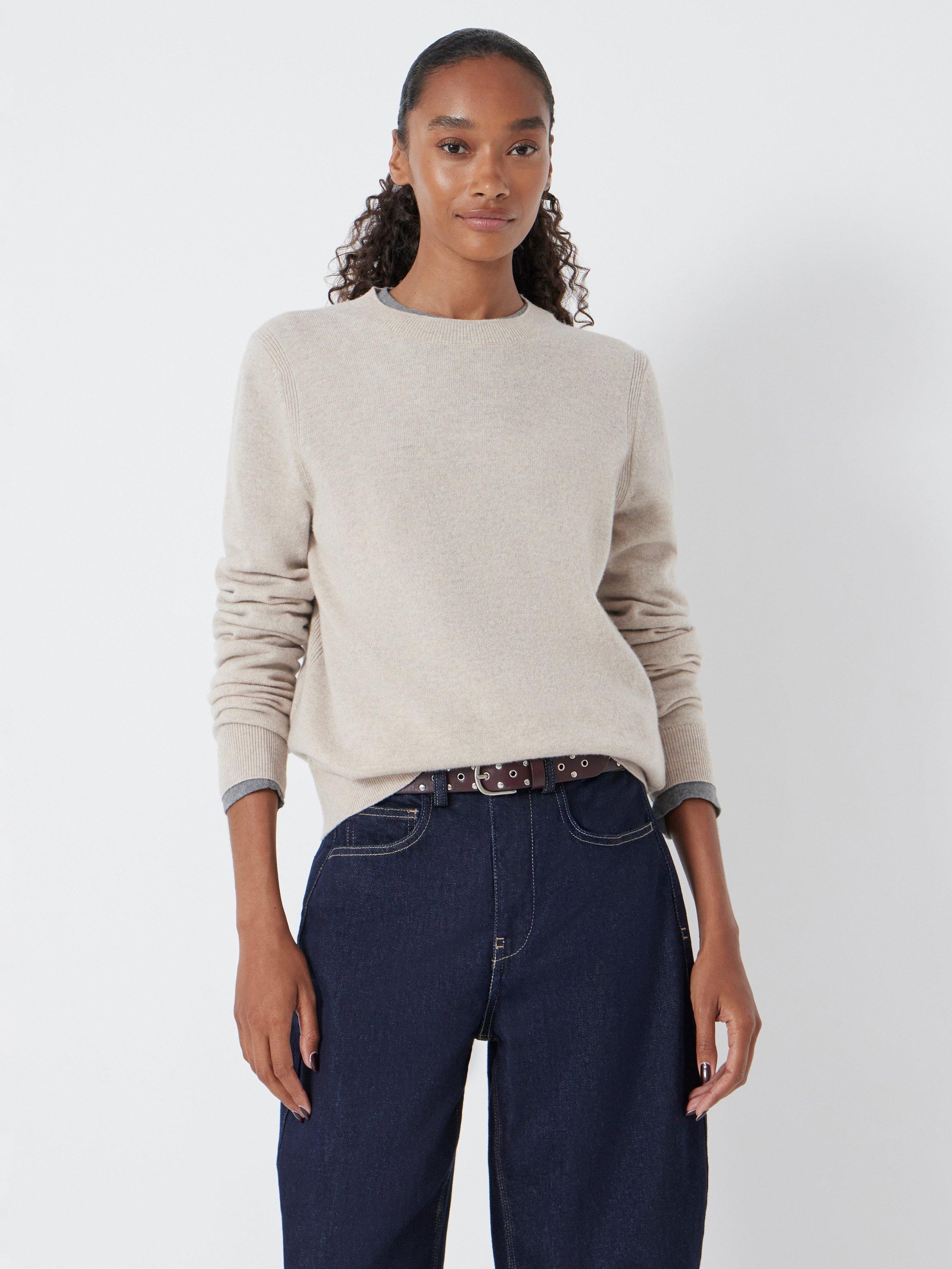 Product image 2 of 3, which shows HUSH Ivy Wool Crew Neck Jumper, Oatmeal, XS-S