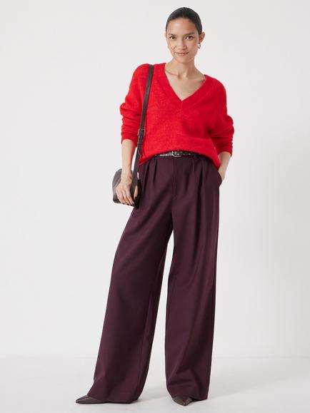 HUSH Wool Blend V Neck Jumper, Bright Red