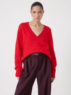 HUSH Wool Blend V Neck Jumper - view 2, Bright Red