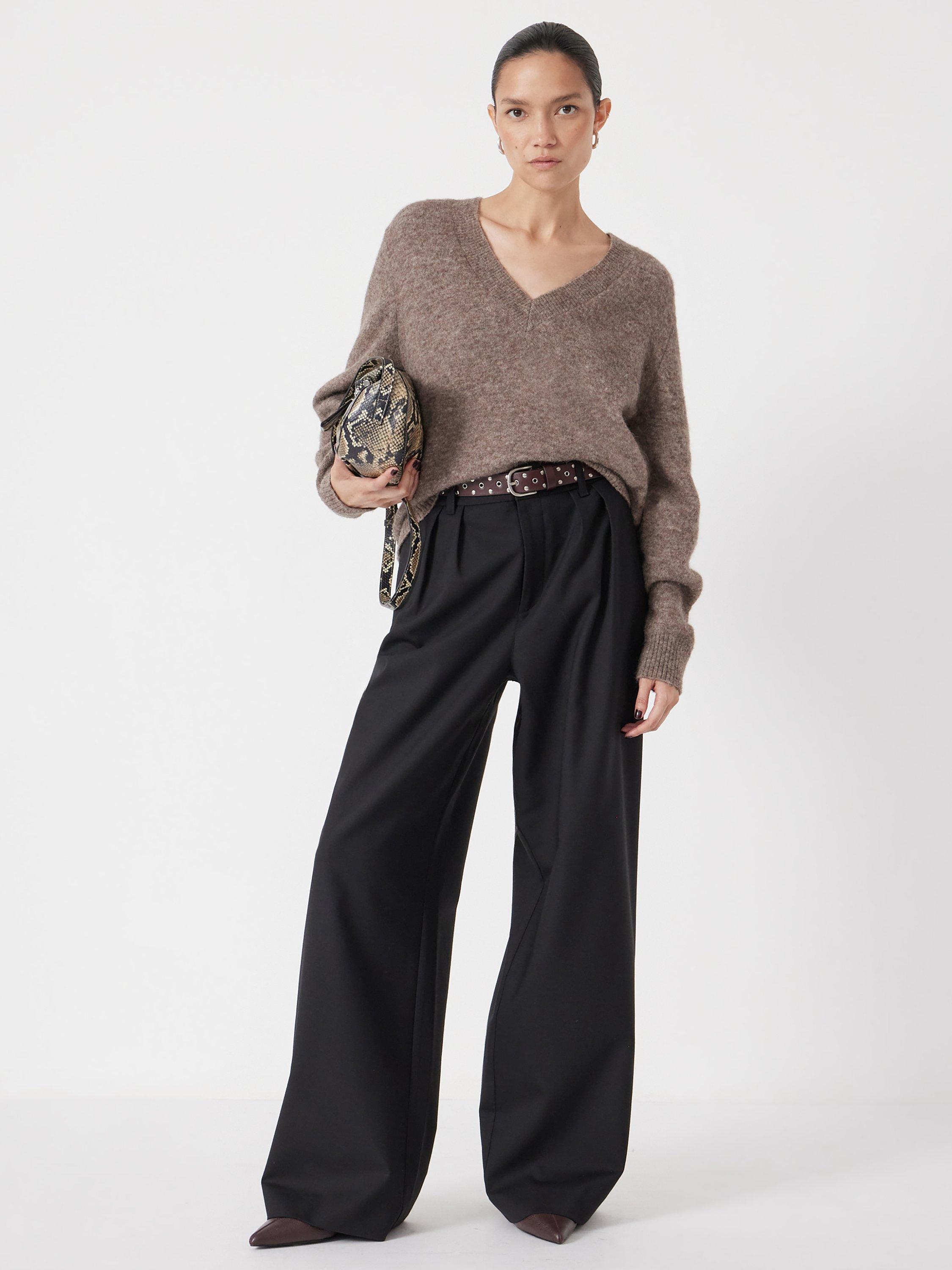 Product image 1 of 4, which shows HUSH Wool Blend V Neck Jumper, Walnut Brown, XS-S