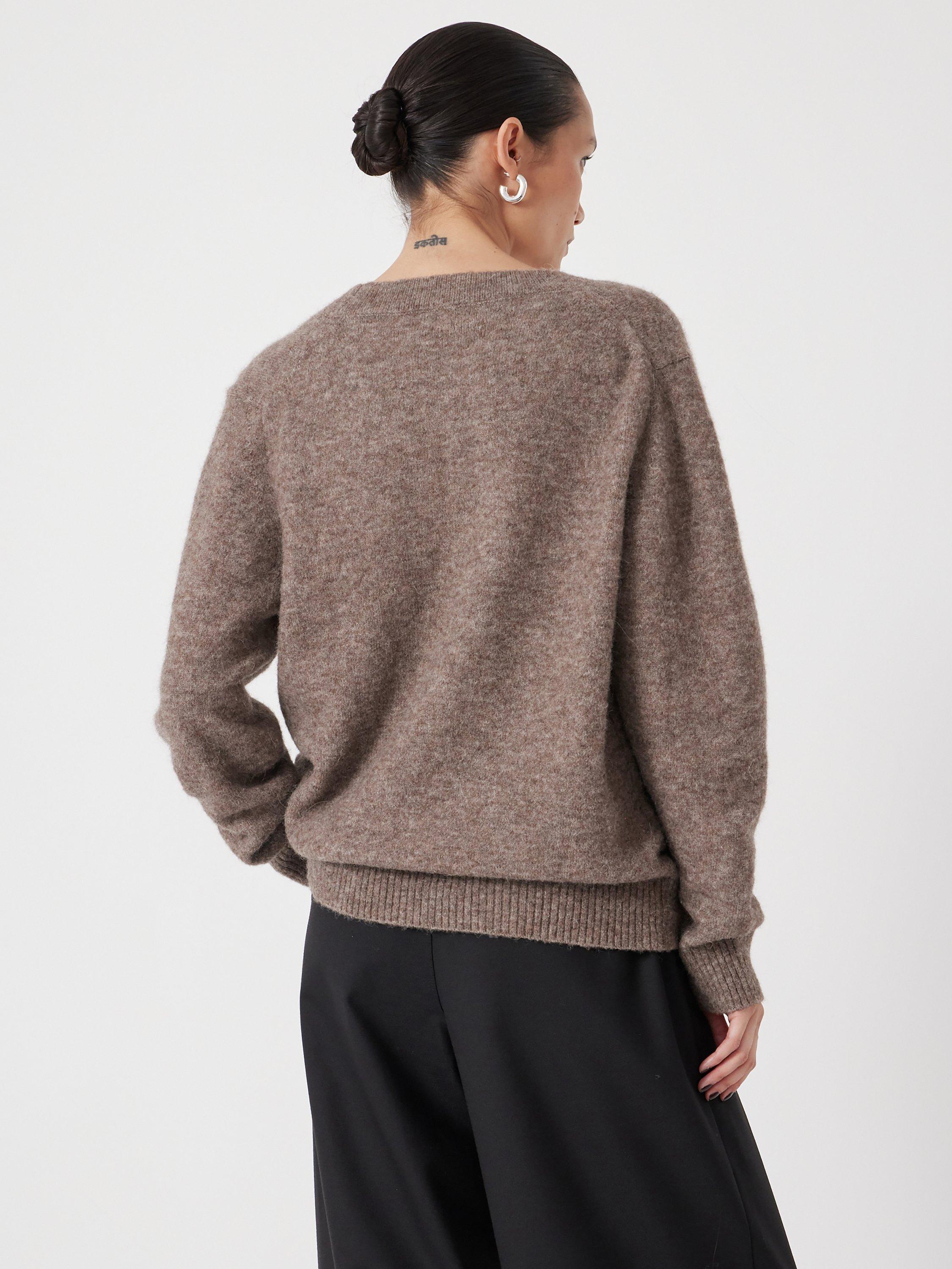Product image 4 of 4, which shows HUSH Wool Blend V Neck Jumper, Walnut Brown, XS-S