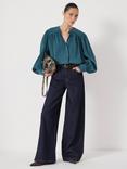 HUSH Puff Sleeve Round Neck Blouse, Teal Blue