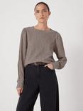 HUSH Emily Gingham Puff Sleeve Top, Taupe/Brown