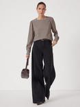 HUSH Emily Gingham Puff Sleeve Top, Taupe/Brown