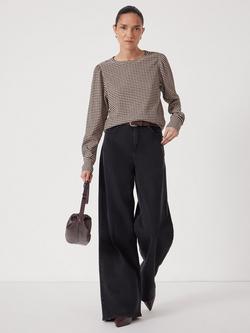 HUSH Emily Gingham Puff Sleeve Top, Taupe/Brown - view 2, Taupe/Brown