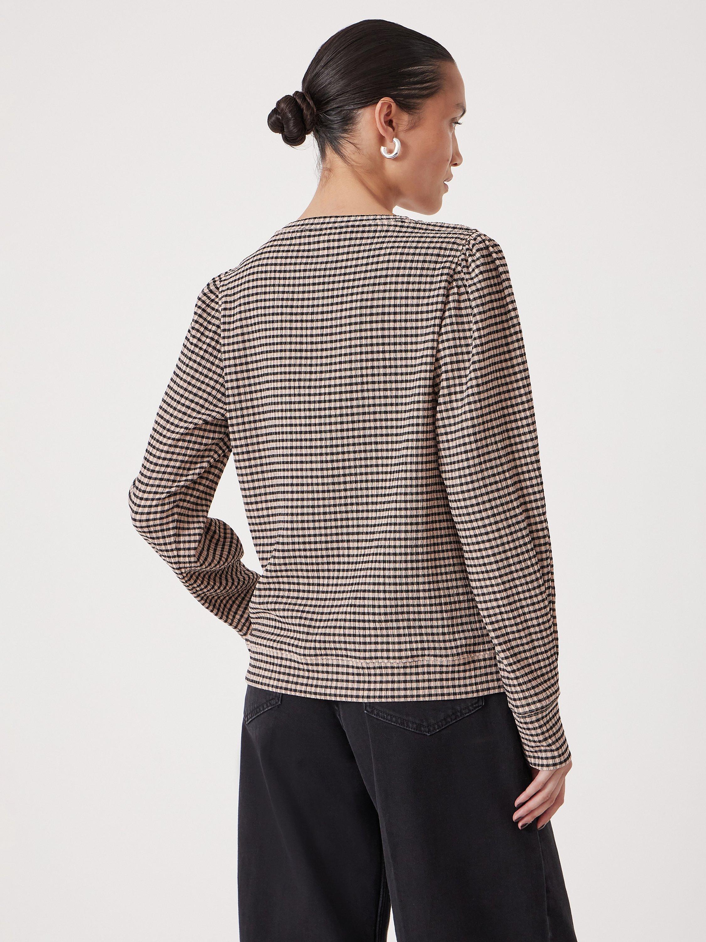 Product image 4 of 4, which shows HUSH Emily Gingham Puff Sleeve Top, Taupe/Brown, L-XL