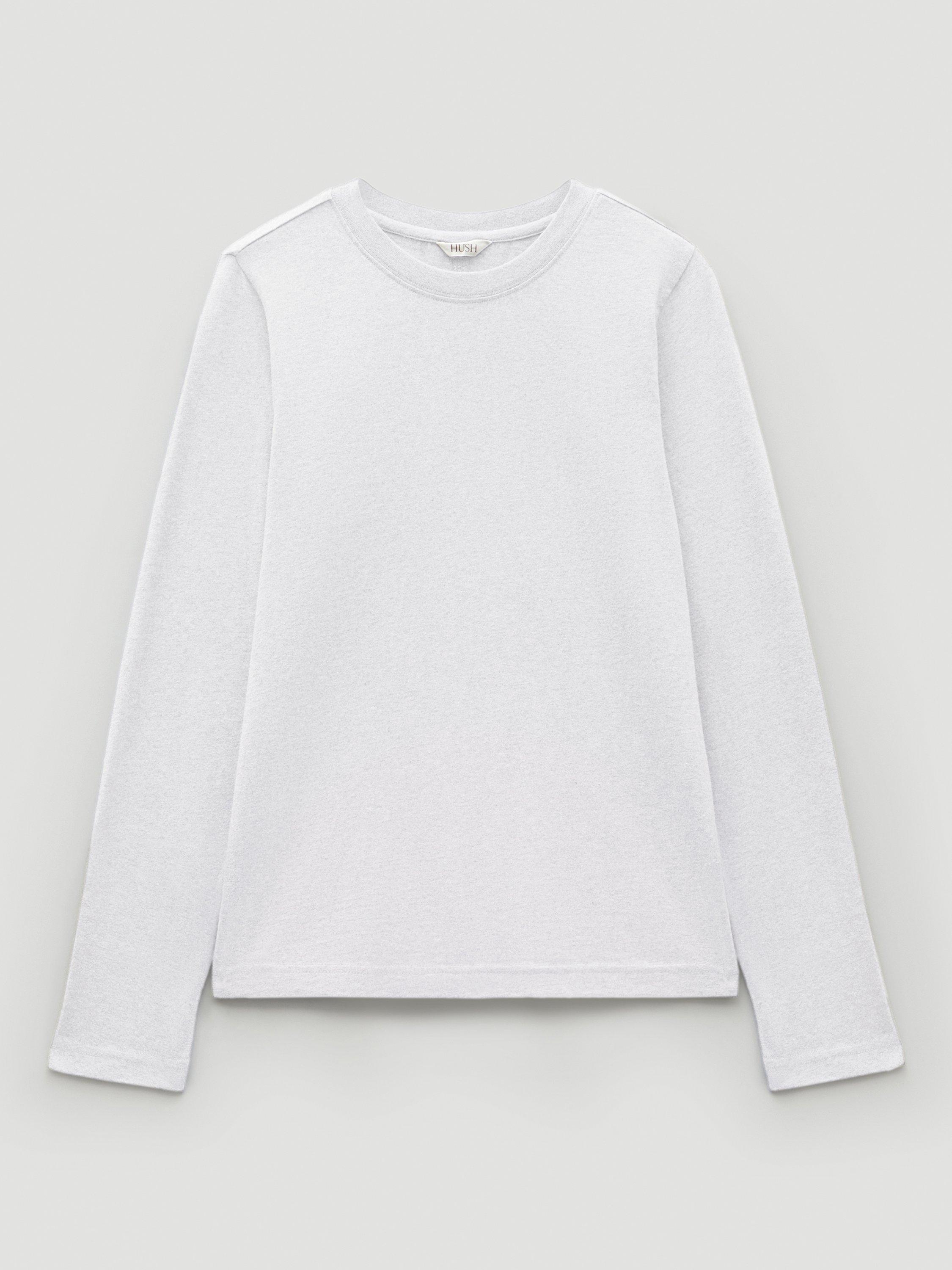 Product image 1 of 1, which shows HUSH Slim Fit Long Sleeve Top, White, XXS