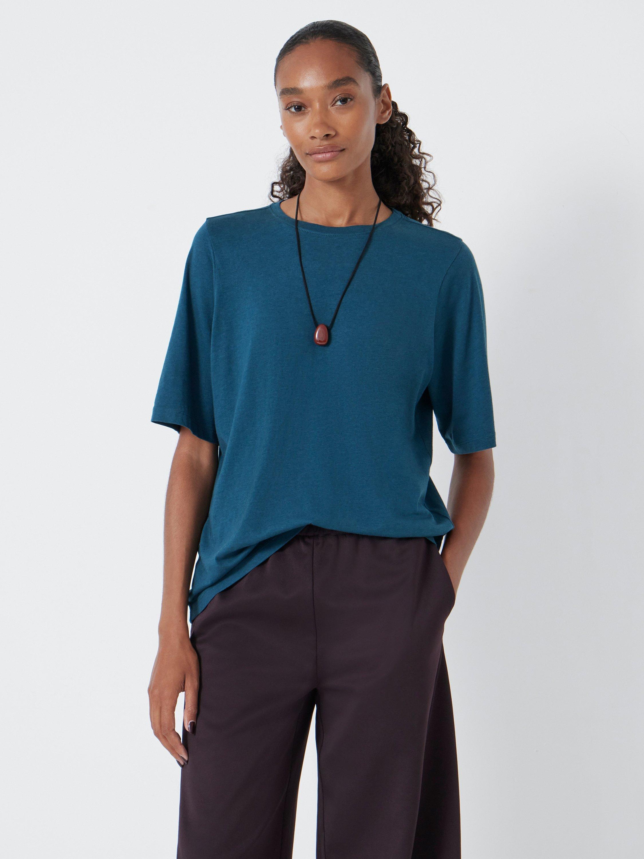 Product image 2 of 4, which shows HUSH Reece Drapey T-shirt, Teal Blue, XXS