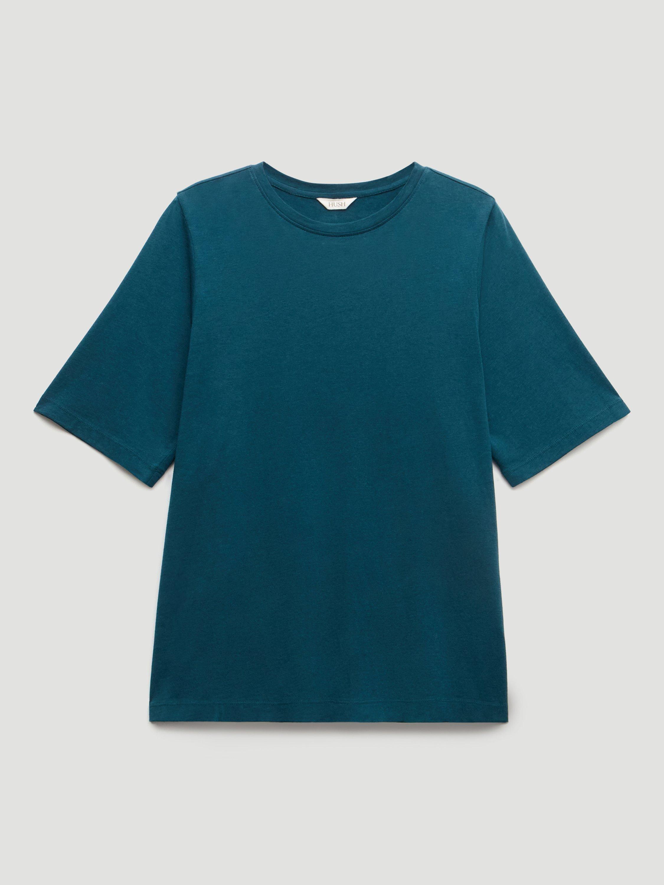 Product image 3 of 4, which shows HUSH Reece Drapey T-shirt, Teal Blue, XXS