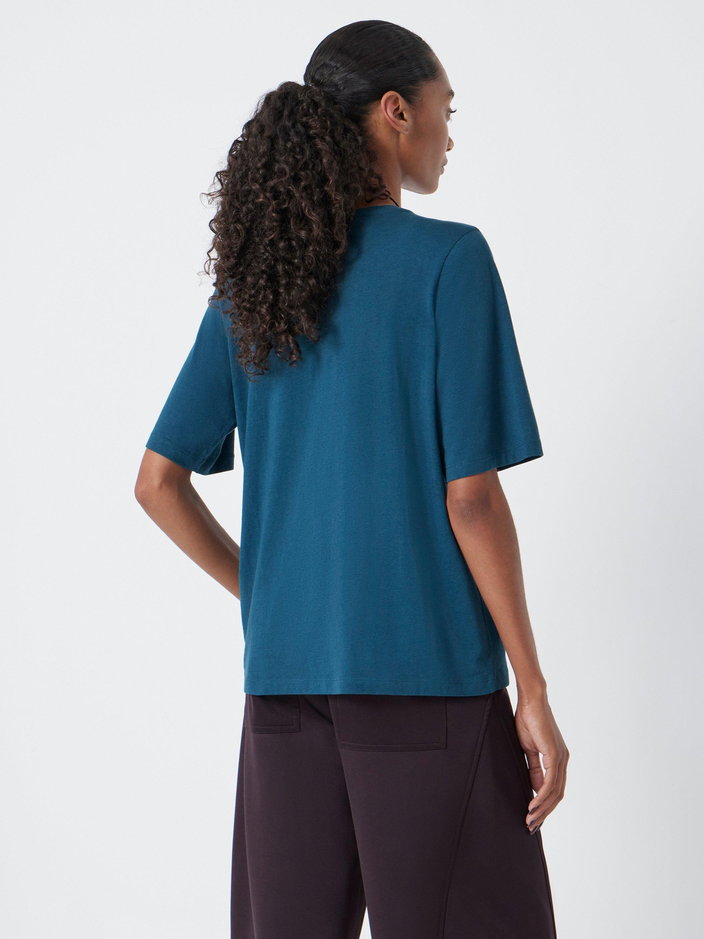 Product image 4 of 4, which shows HUSH Reece Drapey T-shirt, Teal Blue, XXS