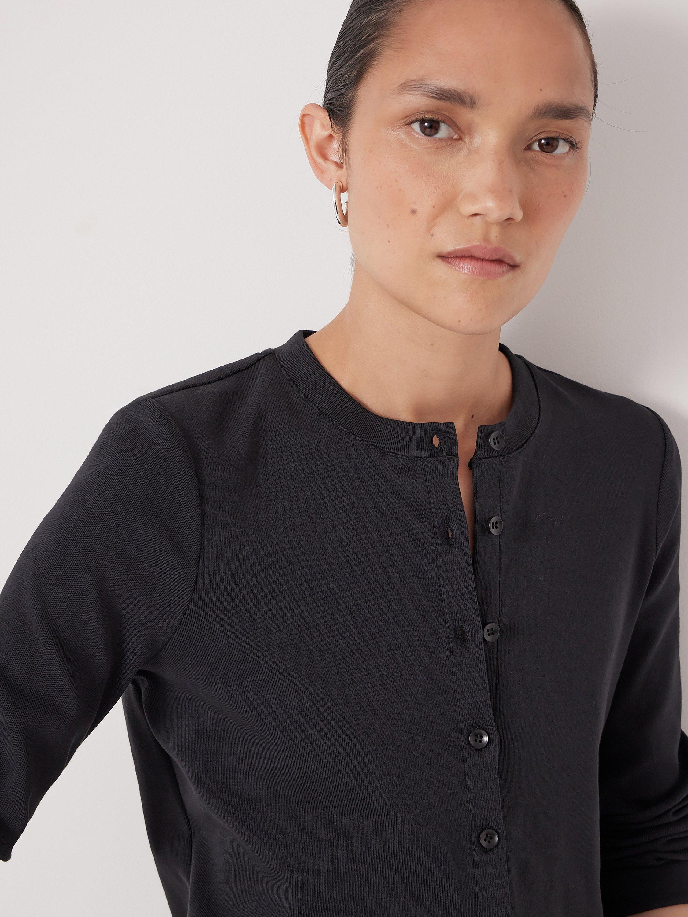 Product image 3 of 4, which shows HUSH Button Ribbed Long Sleeve Cotton Blend Cardigan Top, Black, XXS
