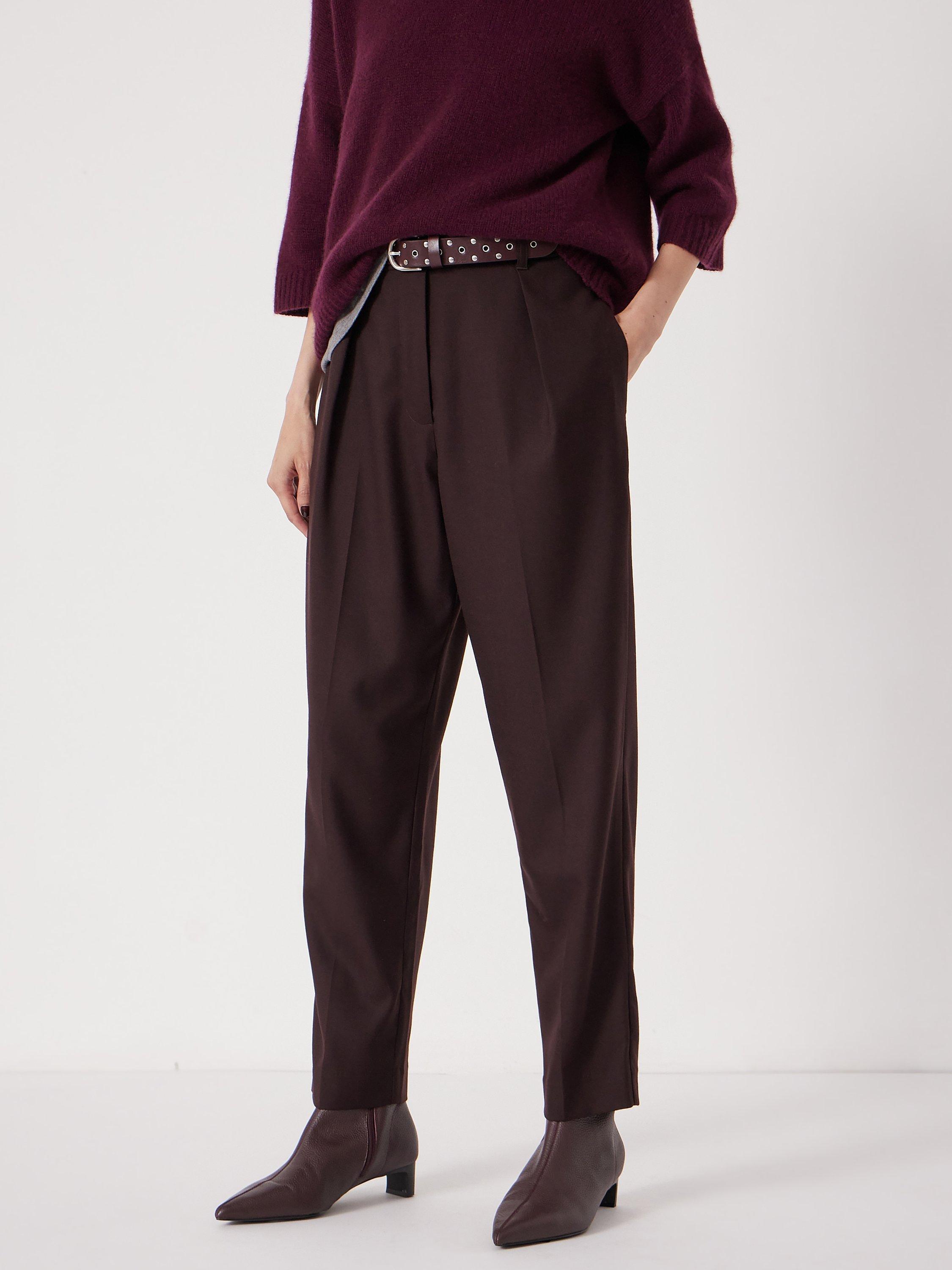 Product image 1 of 5, which shows HUSH Wool Blend Tapered Trouser, Burgundy Purple, 4S