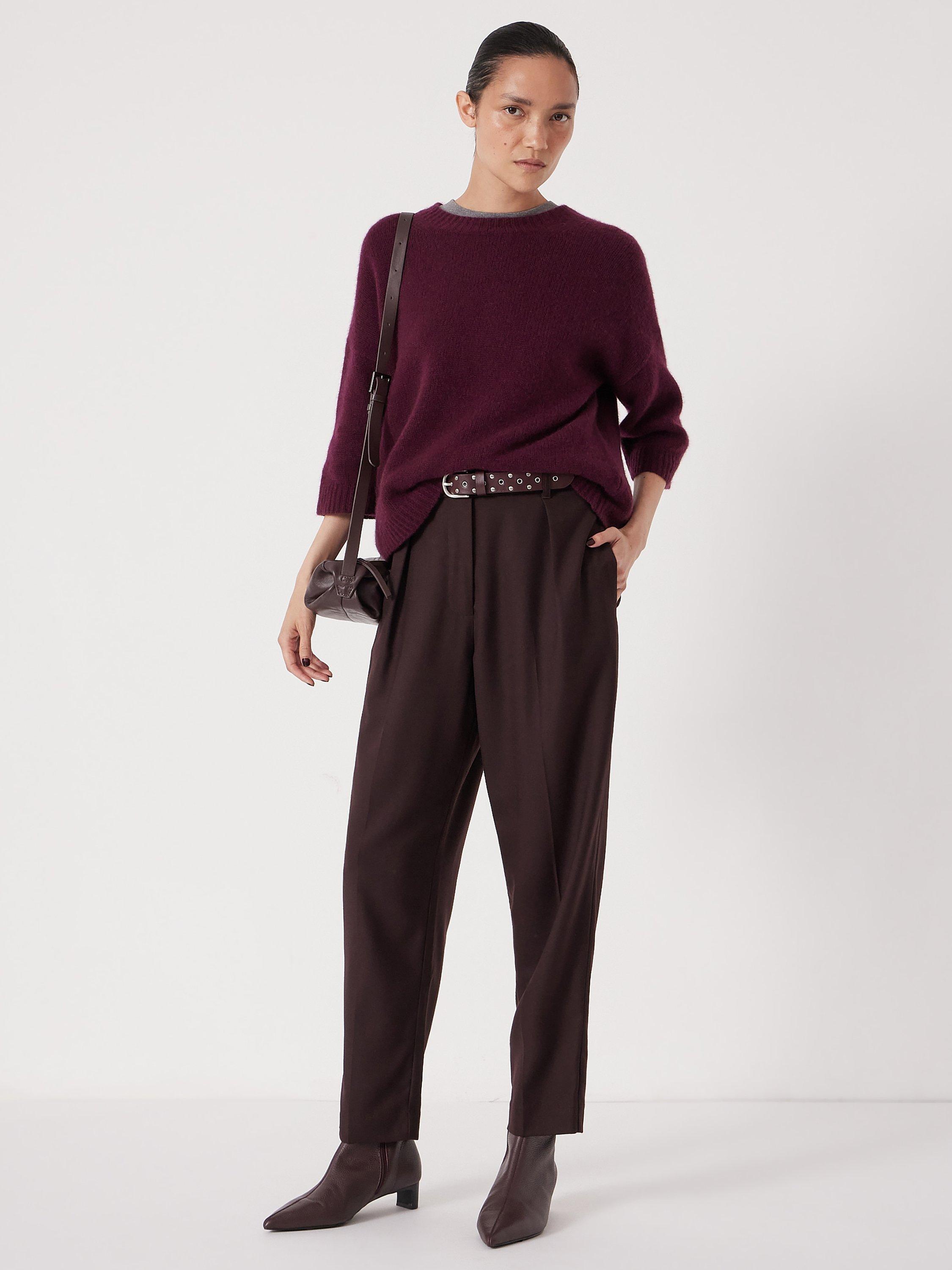 Product image 2 of 5, which shows HUSH Wool Blend Tapered Trouser, Burgundy Purple, 4S