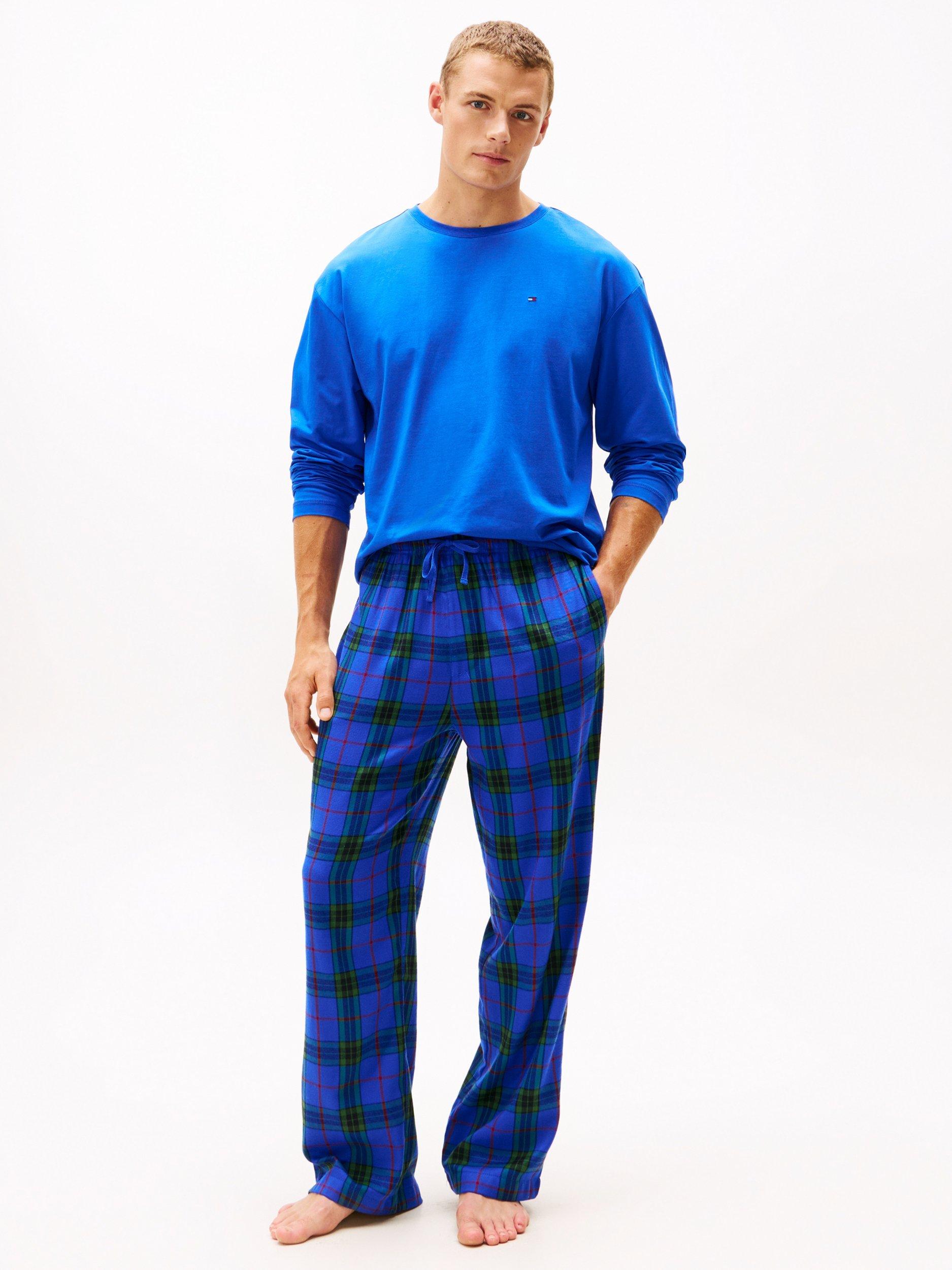 Tommy Hilfiger Cotton Flannel Pyjama Set & Slippers Gift Box, Noble Blue