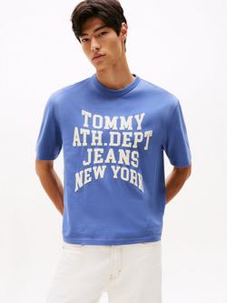 Tommy Jeans Cotton Regular Fit Short Sleeve Varsity Logo T-Shirt, Soft Sapphire