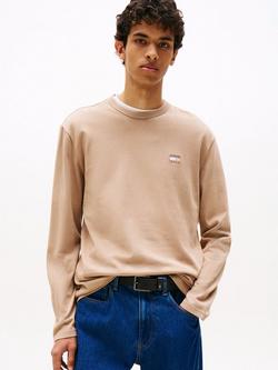 Tommy Jeans Tonal Tommy Badge Long Sleeve T-Shirt, Coastal Taupe Tonal