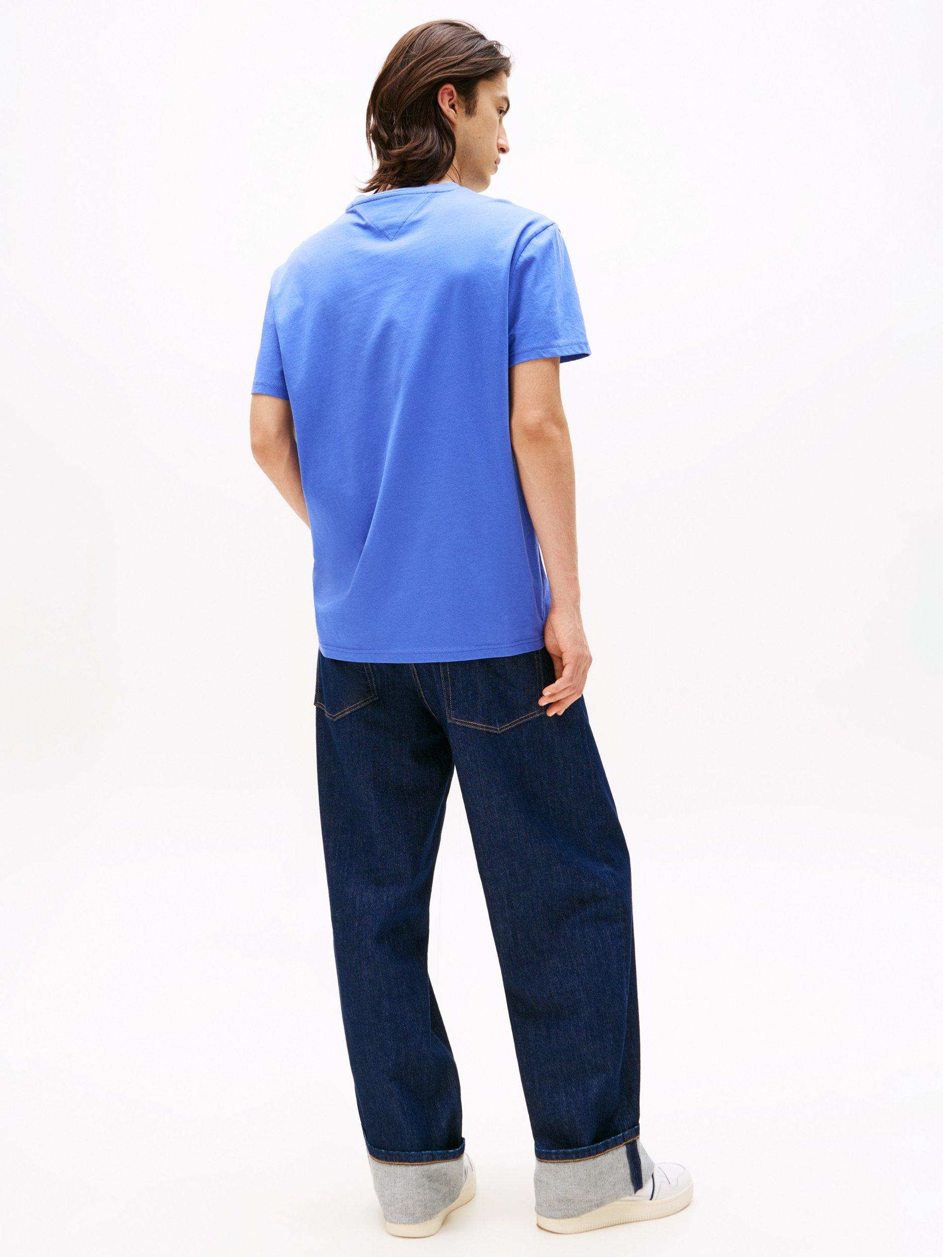 Product image 2 of 5, which shows Tommy Jeans Linear Logo Embroidery T-Shirt, Soft Sapphire, XS
