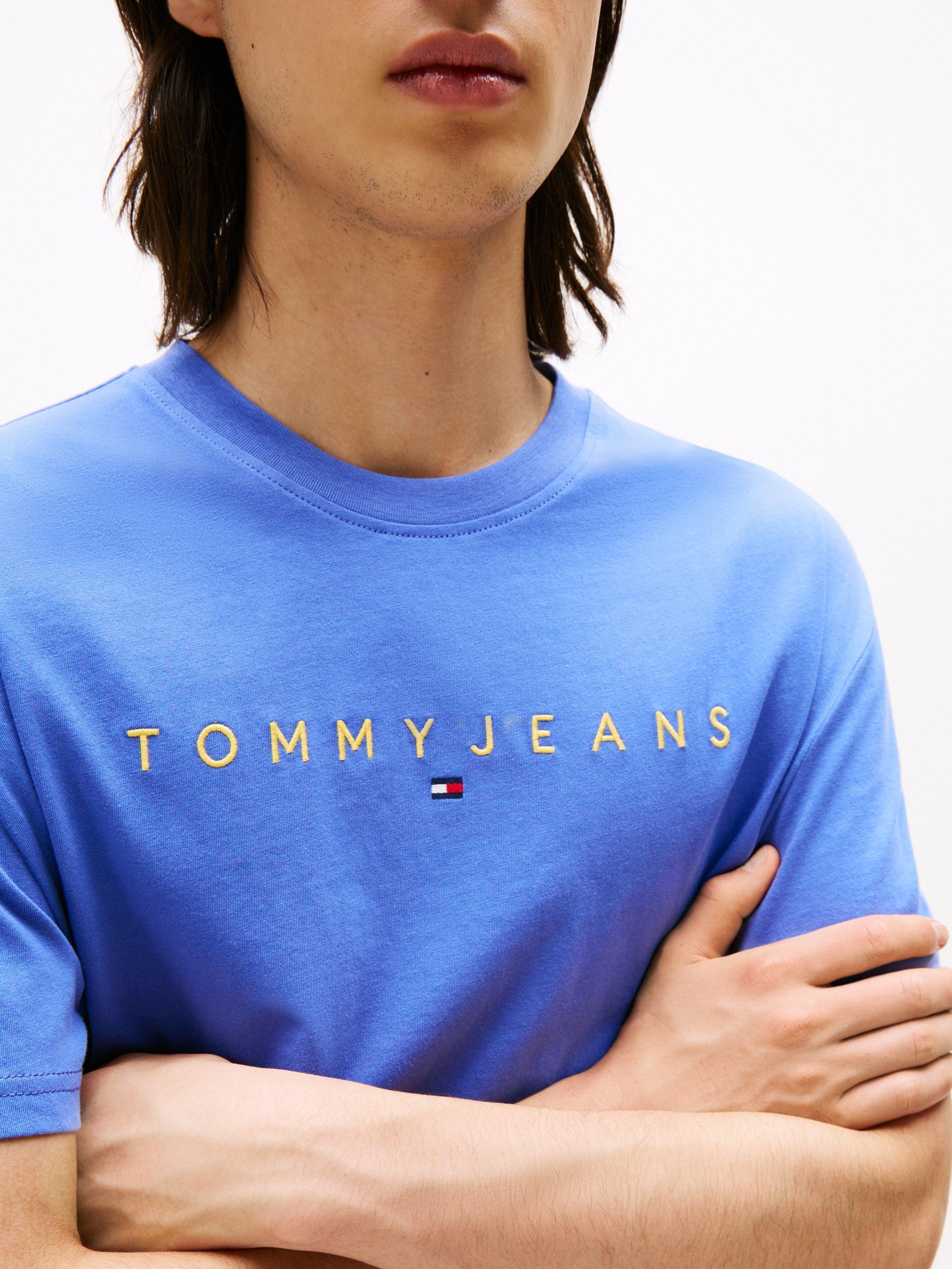 Product image 4 of 5, which shows Tommy Jeans Linear Logo Embroidery T-Shirt, Soft Sapphire, XS