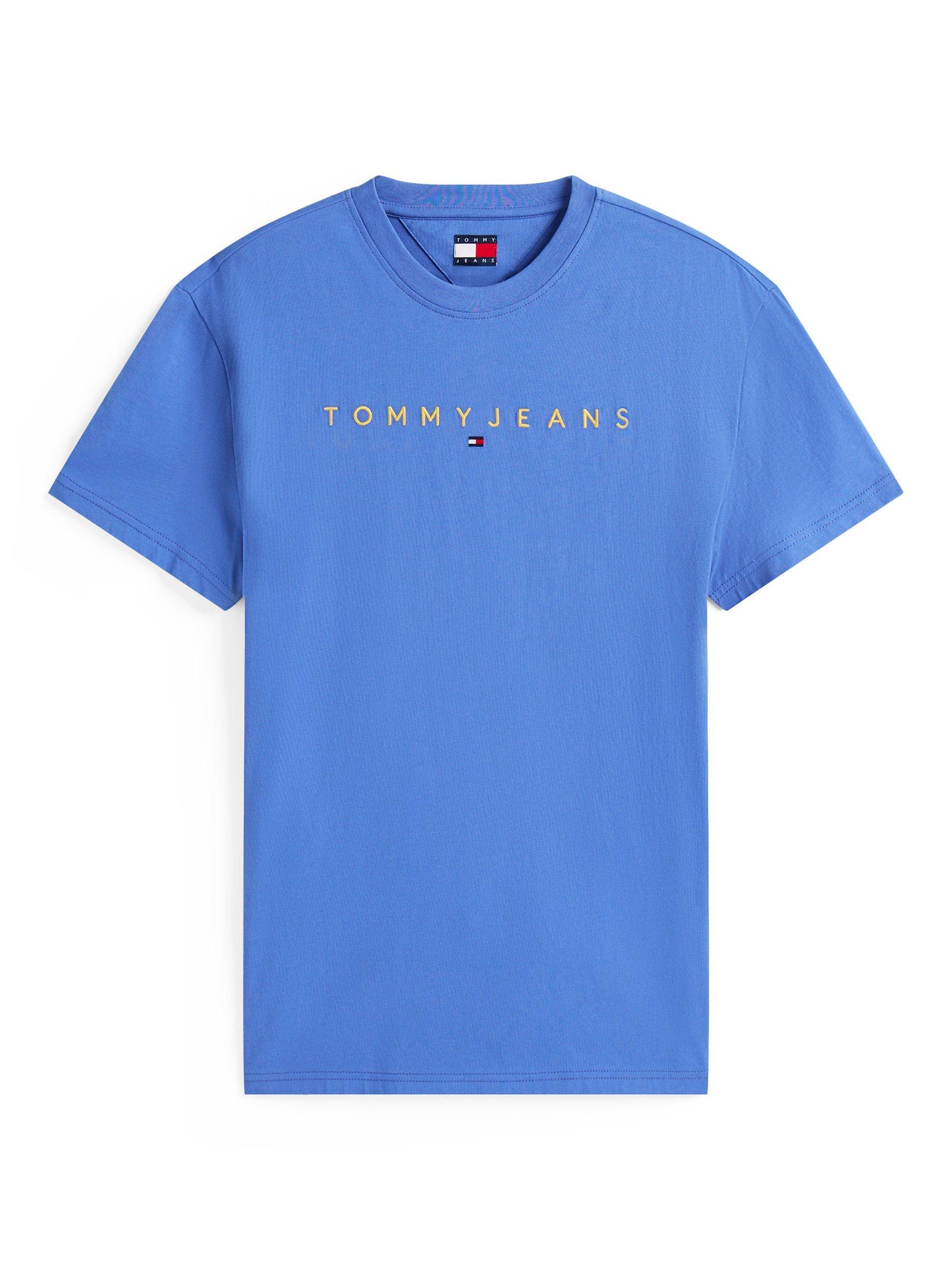 Product image 5 of 5, which shows Tommy Jeans Linear Logo Embroidery T-Shirt, Soft Sapphire, XS