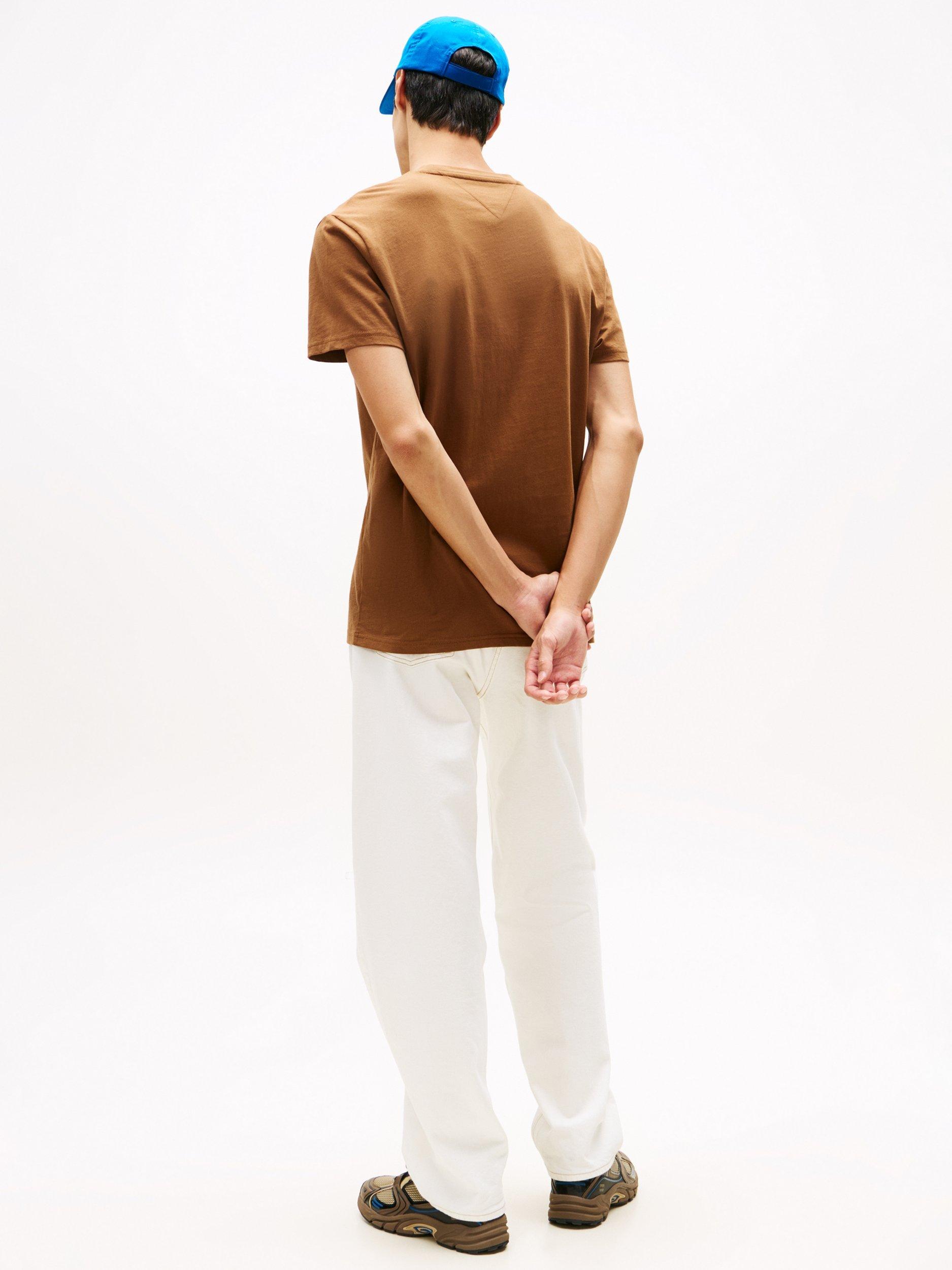 Product image 2 of 5, which shows Tommy Jeans Linear Logo Embroidery T-Shirt, Pecan Nut, XS