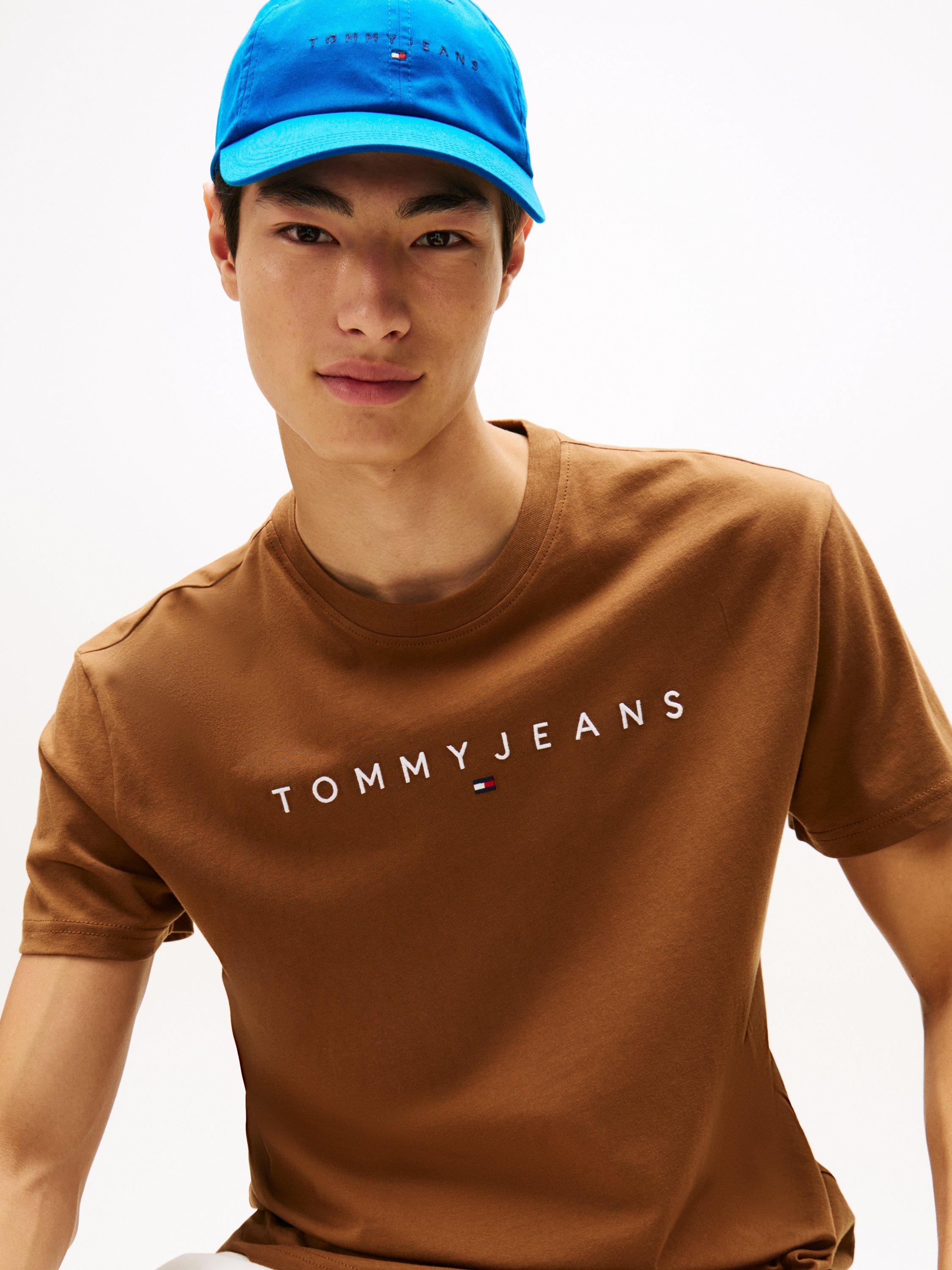 Product image 4 of 5, which shows Tommy Jeans Linear Logo Embroidery T-Shirt, Pecan Nut, XS