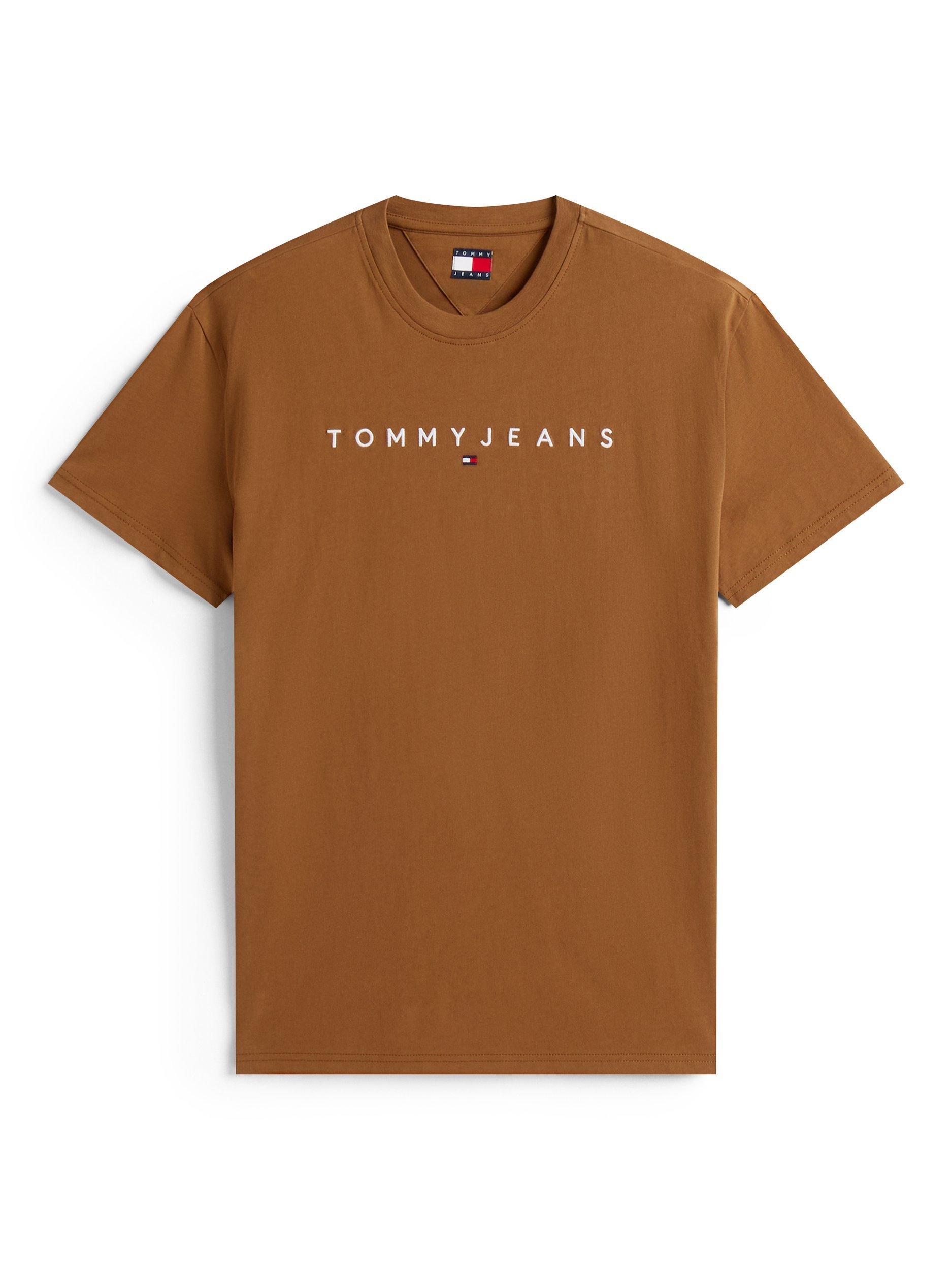 Product image 5 of 5, which shows Tommy Jeans Linear Logo Embroidery T-Shirt, Pecan Nut, XS