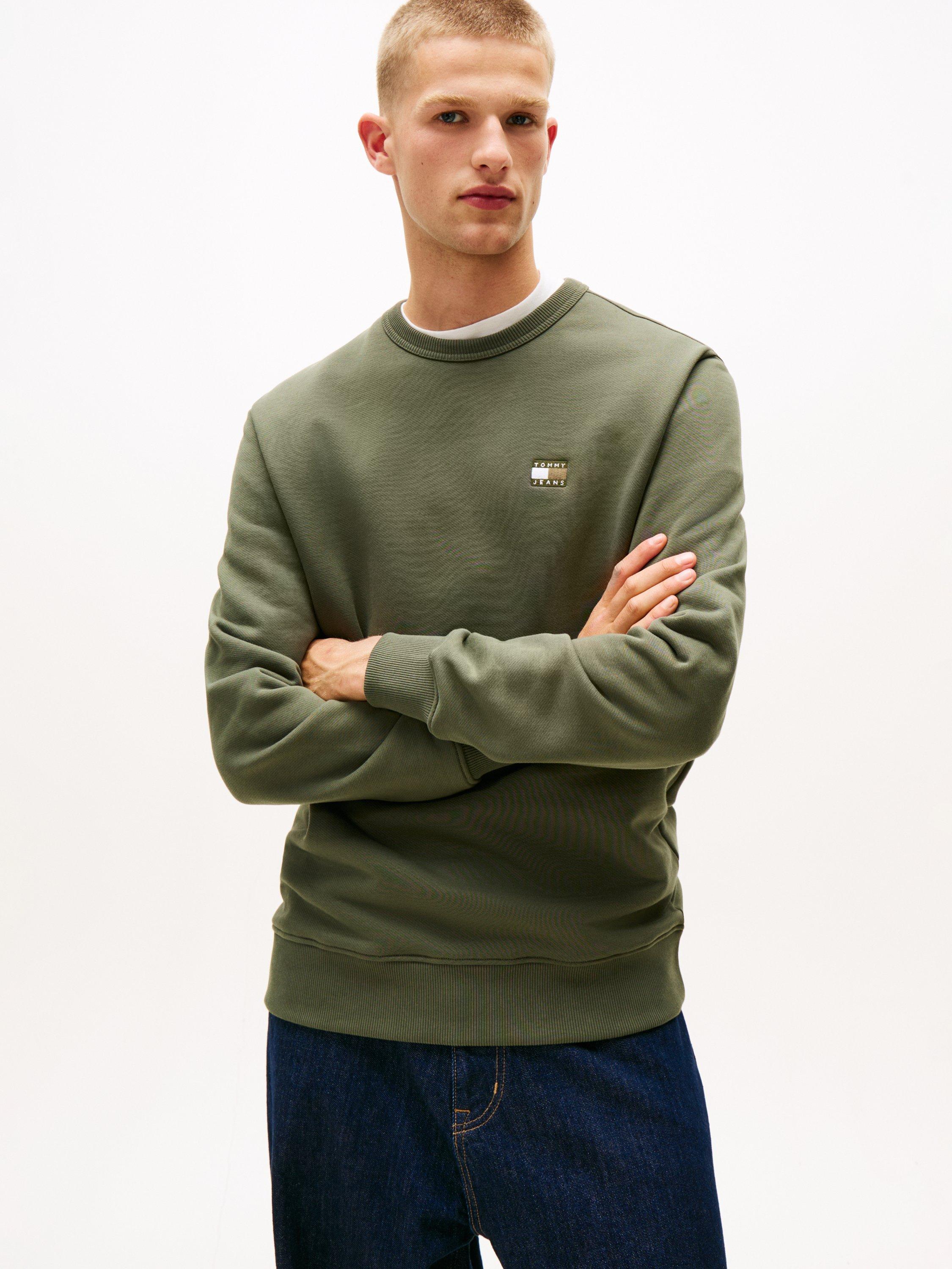 Tommy Jeans Tonal Tommy Badge Crew Neck Sweatshirt, Pewter Green Tonal