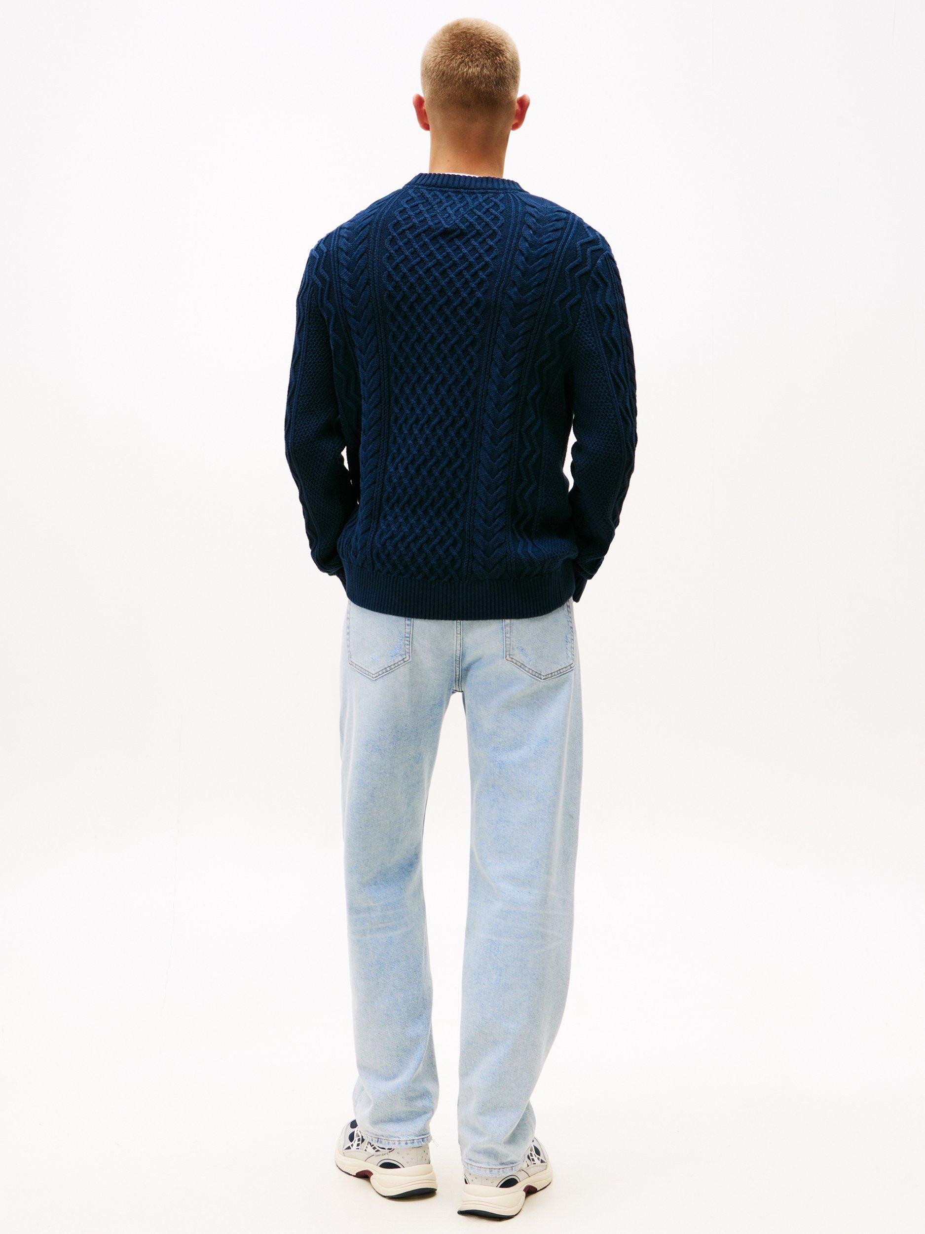 Product image 2 of 5, which shows Tommy Jeans Tommy Badge Cable Knit Slim Jumper, Dark Night Navy, M