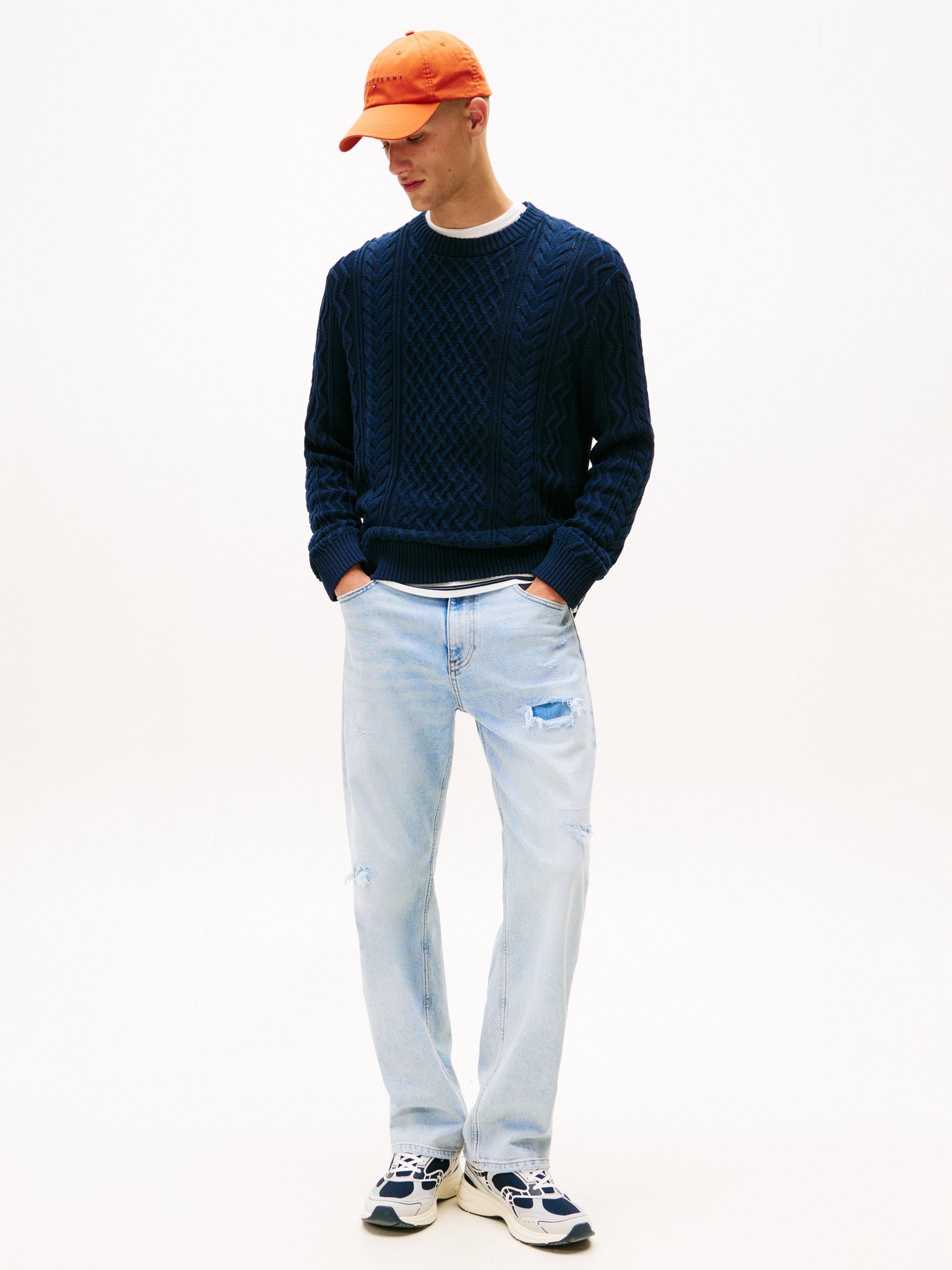 Product image 3 of 5, which shows Tommy Jeans Tommy Badge Cable Knit Slim Jumper, Dark Night Navy, M