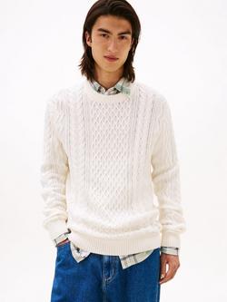 Tommy Jeans Tommy Badge Cable Knit Slim Jumper, Ancient White Tonal