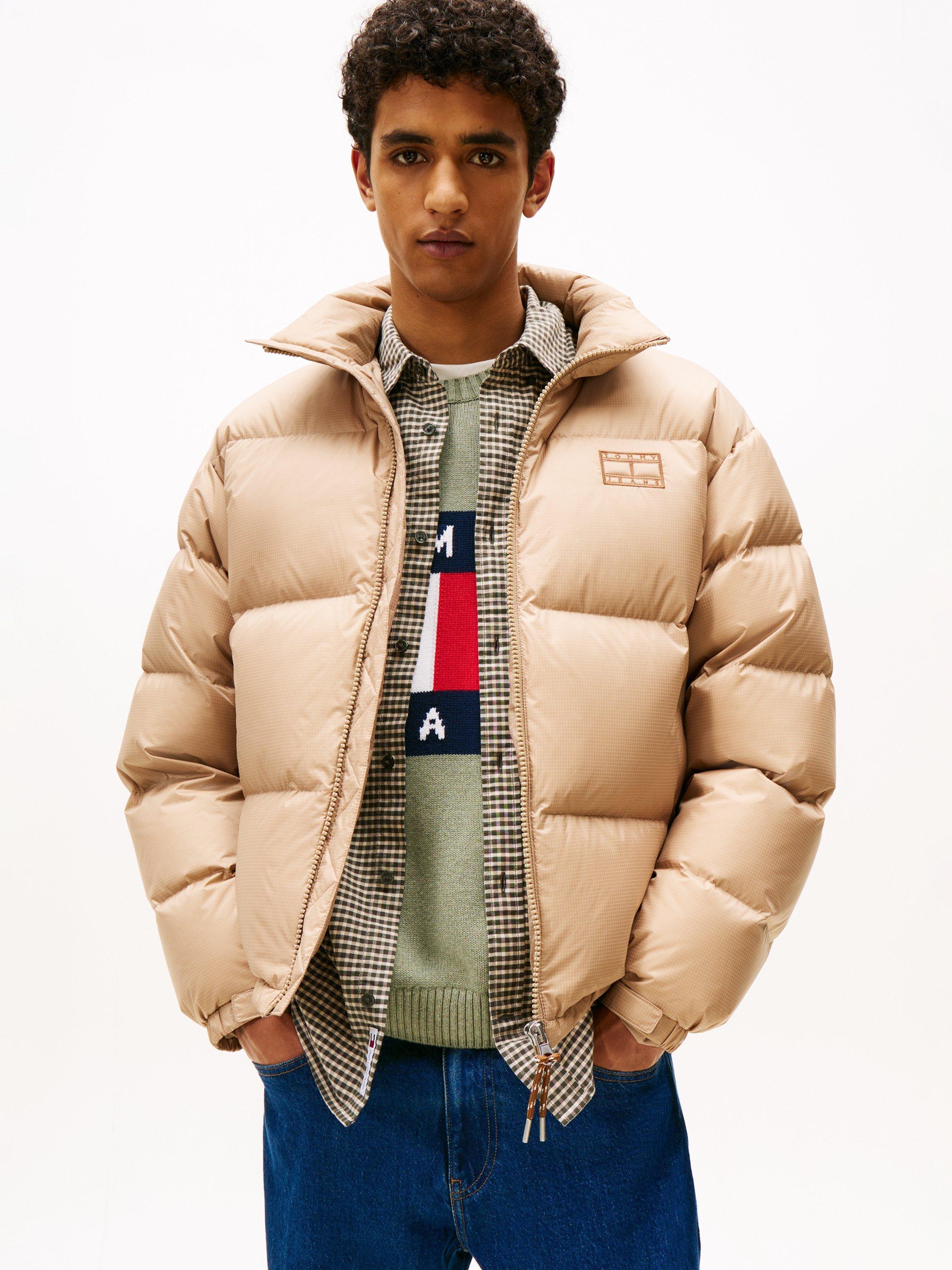 Product image 1 of 6, which shows Tommy Jeans Water Repellent Ripstop Alaska Puffer Jacket, Coastal Taupe, M