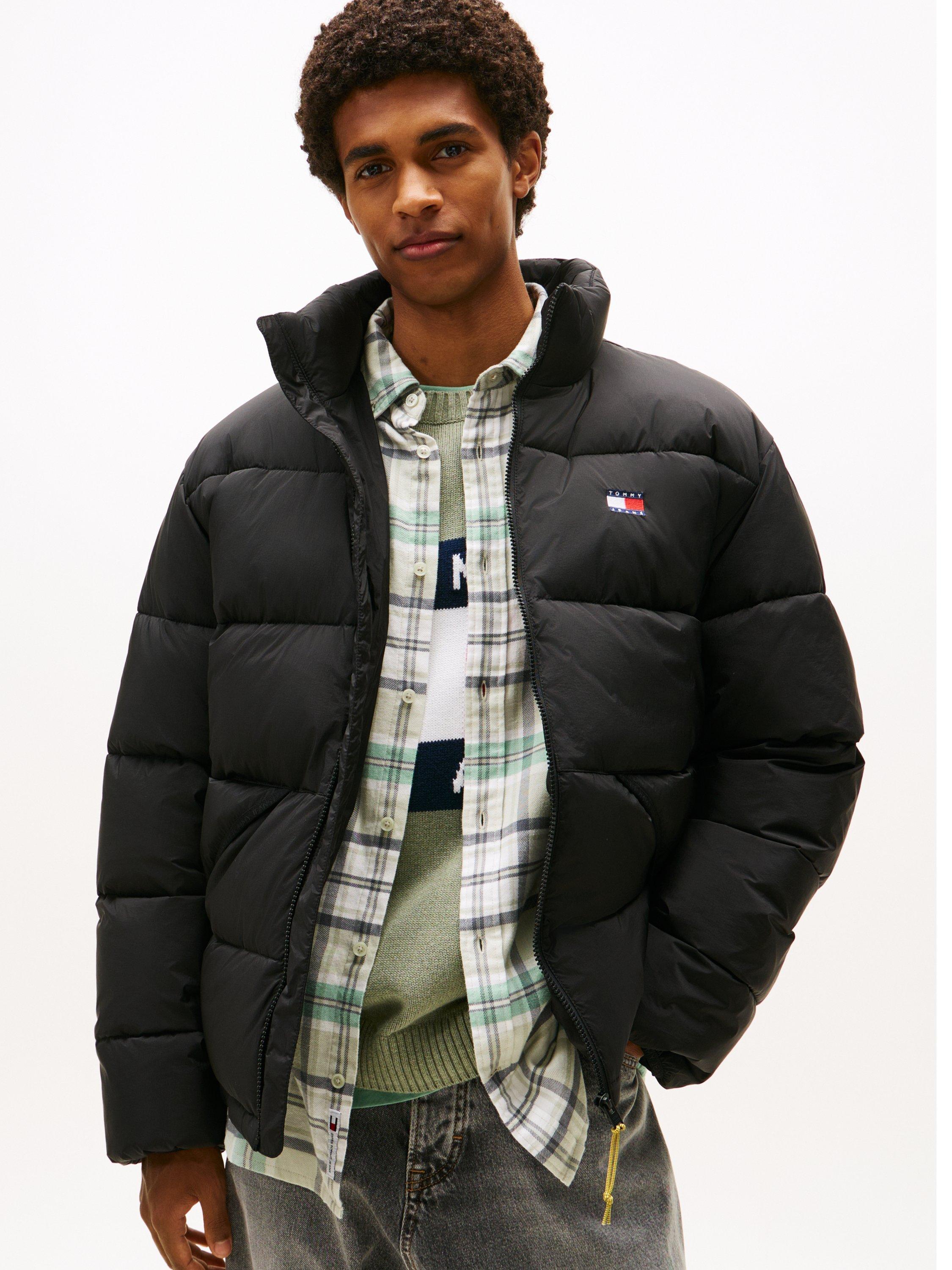 Product image 1 of 5, which shows Tommy Jeans Water Repellent Relaxed Fit Crinkle Puffer Jacket, Black, XS